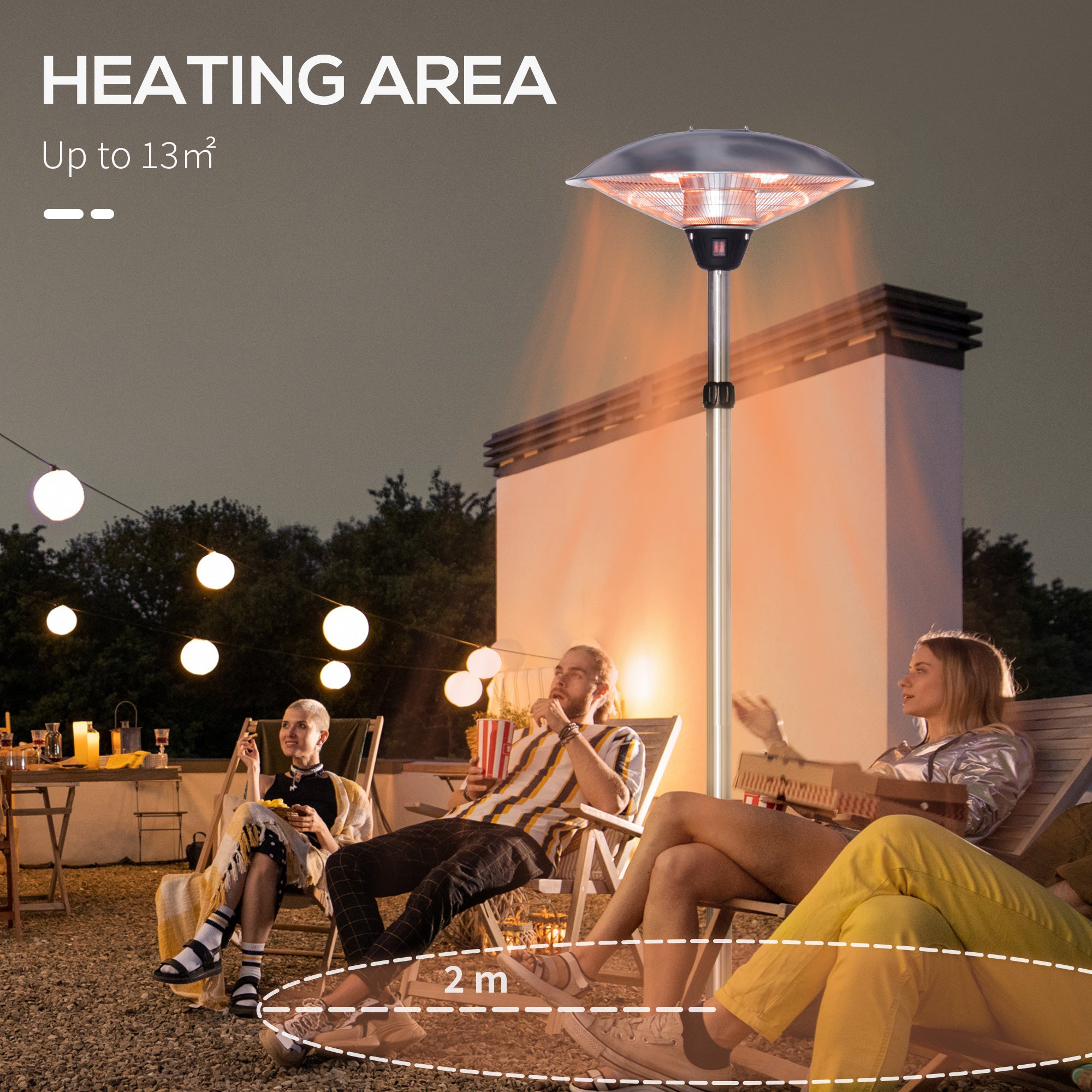 3KW Electric Patio Heater with 3 Heat Settings Freestanding Infrared Outdoor with Adjustable Height 5M Extra Long Power Lead Aluminium Alloy