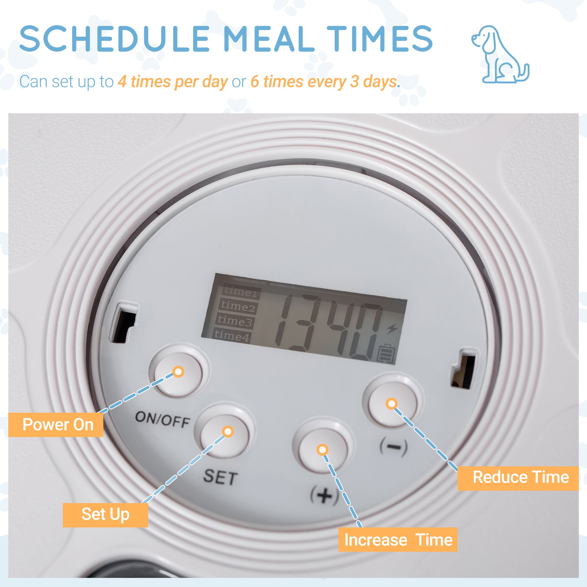 Automatic Pet Dog Cat Feeder with Digital Timer, 6-Meal Food Dispenser Trays for Wet or Dry Pet Food, LED Display Power by Battery