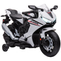 Electric Ride On Kids Motorcycle with Headlights, Music & Training Wheels 6V Battery Powered for Ages 3-5 - White