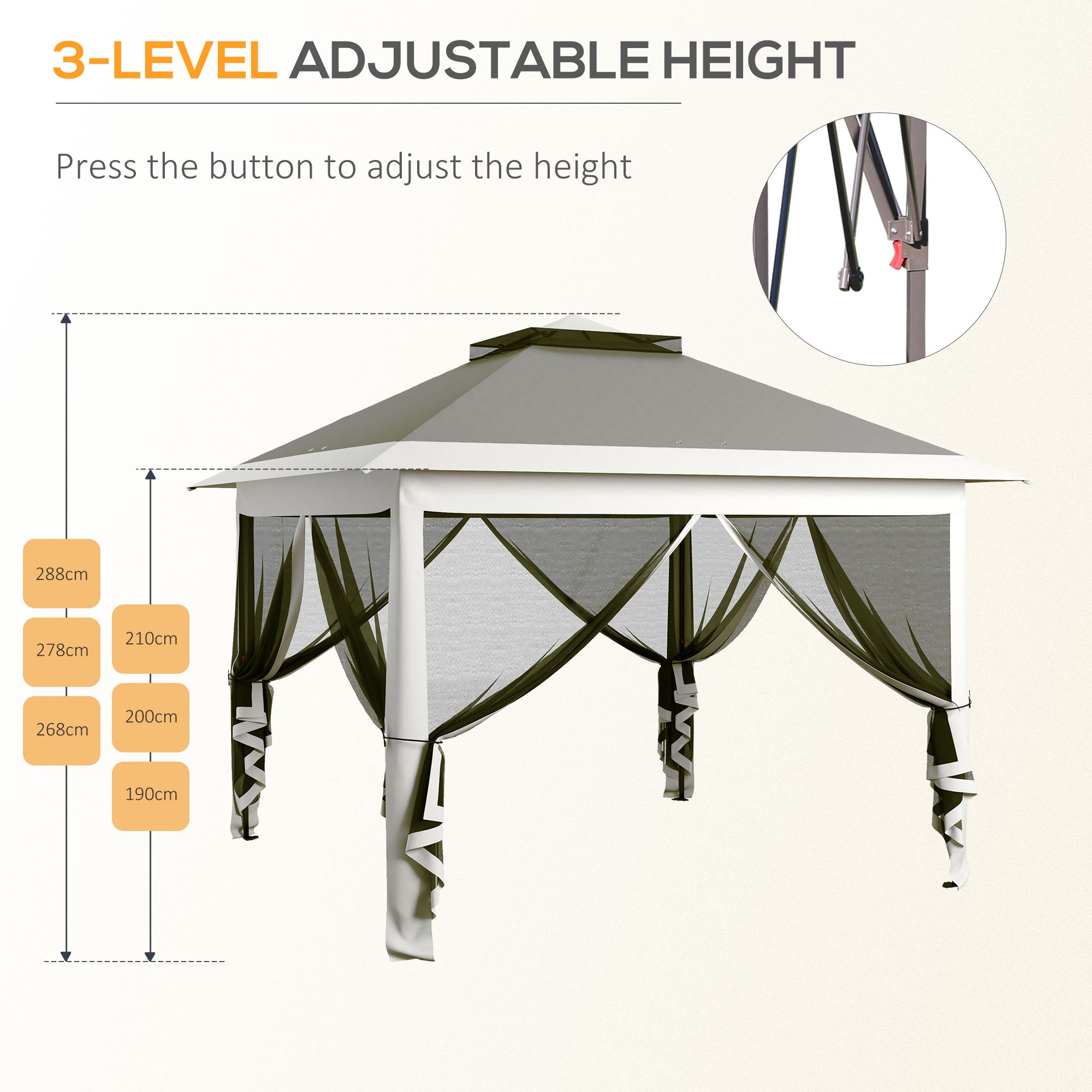 Pop Up Canopy Tent with Double Roof, Zipped Mesh Sidewalls, Carrying Bag, Height Adjustable for Patio Garden, Dark Grey