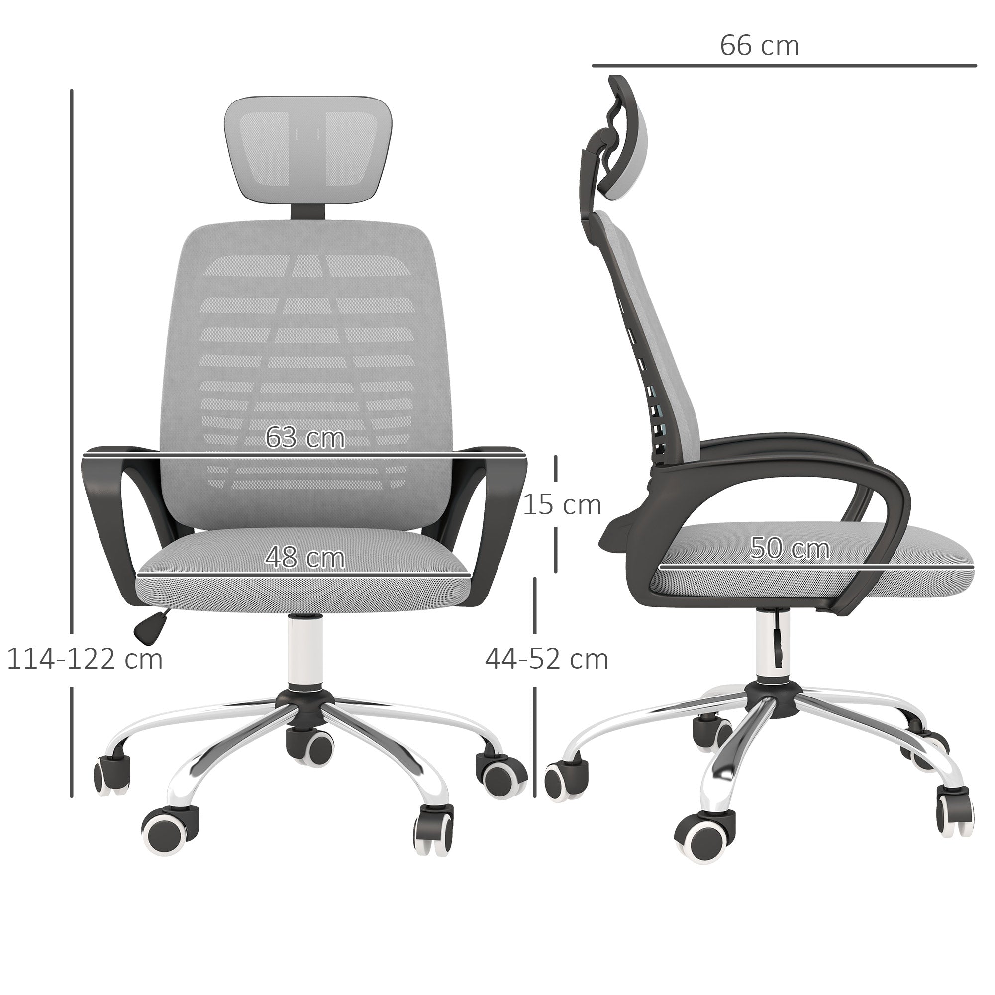 Ergonomic Office Chair, Mesh Desk Chair with Rotatable Headrest, Lumbar Back Support, Armrest, Grey