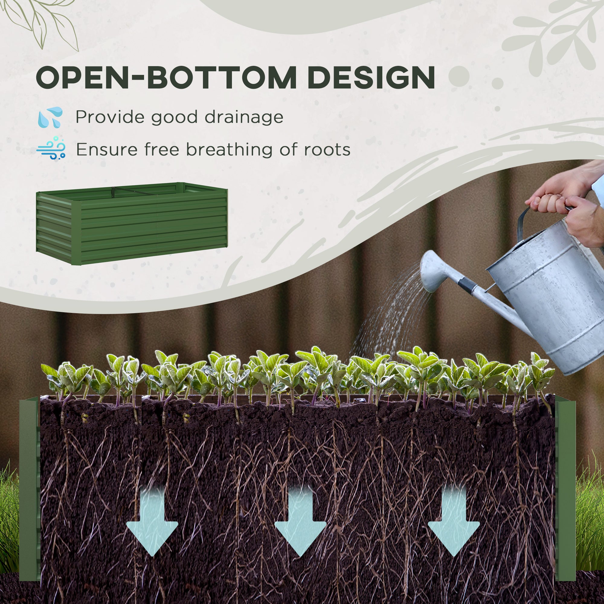 Raised Beds for Garden, Galvanised Steel Outdoor Planters with Multi-reinforced Rods, 180 x 90 x 59 cm, Green