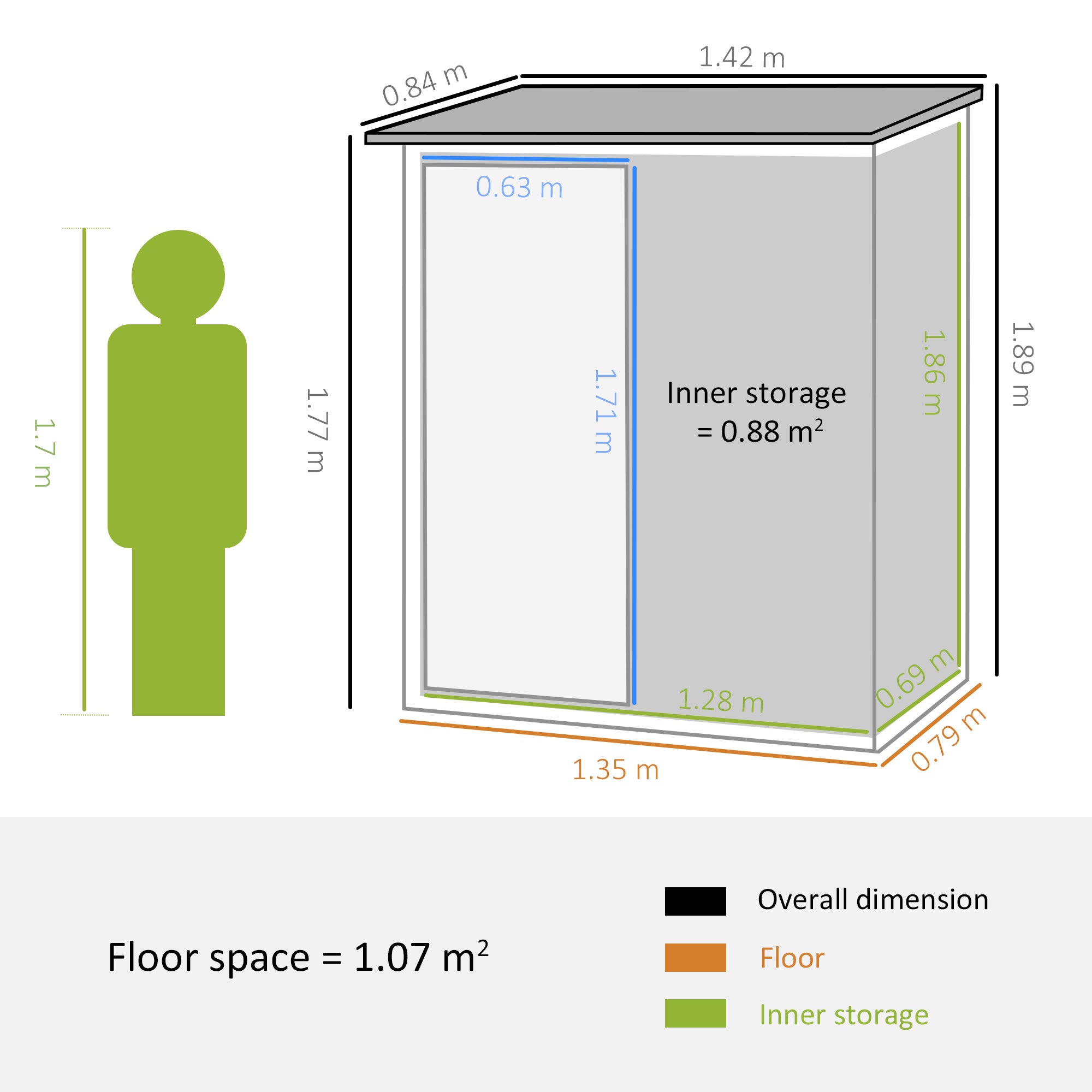 Garden Storage Shed, Outdoor Tool Shed with Sloped Roof, Lockable Door for Equipment, Bikes, Light Green, 142 x 84 x 189cm