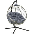PE Rattan Outdoor Swing Chair with Metal Stand and Padded Cushion - Grey