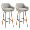 Set of 2 Modern Upholstered Bar Stools with Armrests - Beige