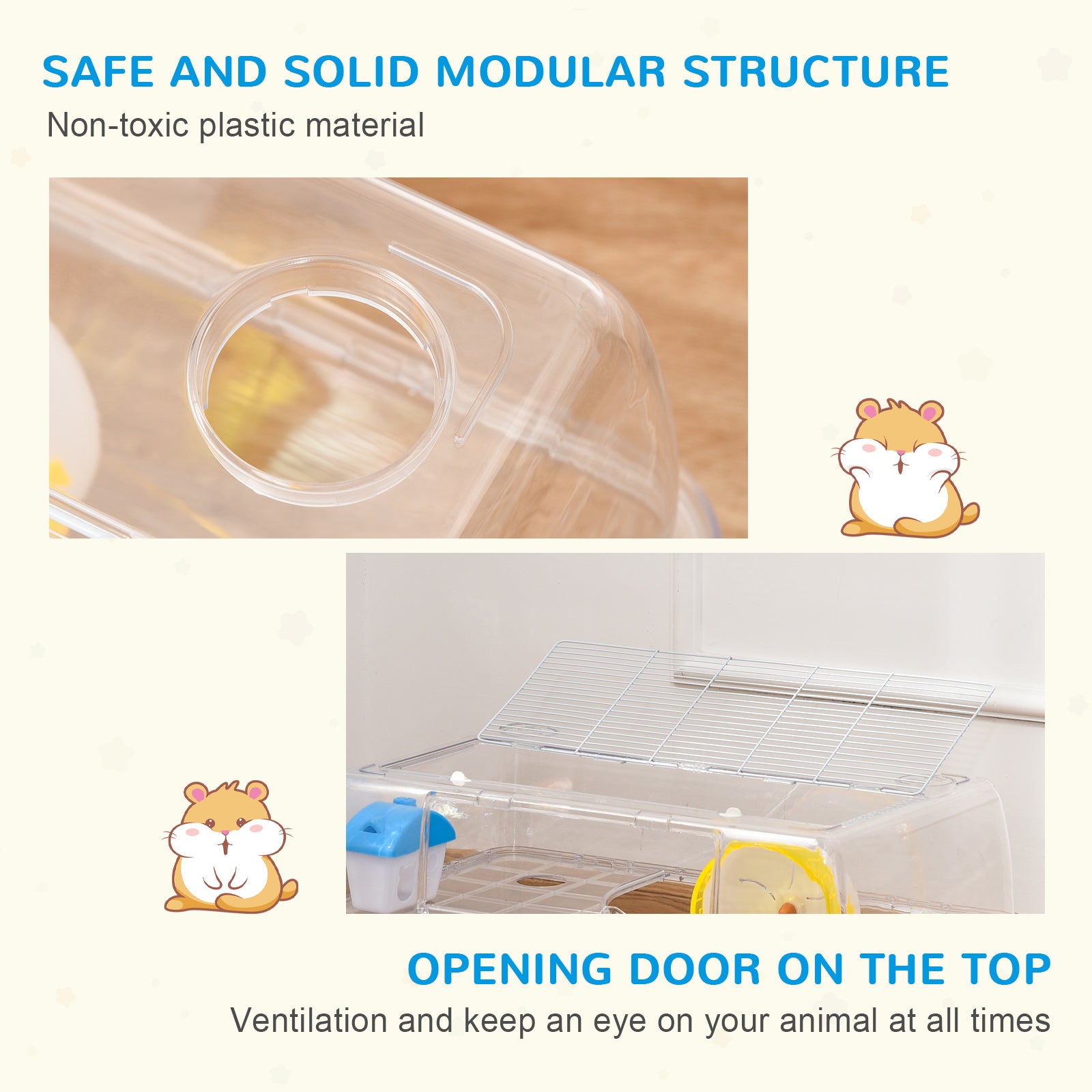 Portable 2 Storey Hamster Cage Small Pet Animal Cage Double Layers w/ Running Wheel Drinker Feeding Bowl