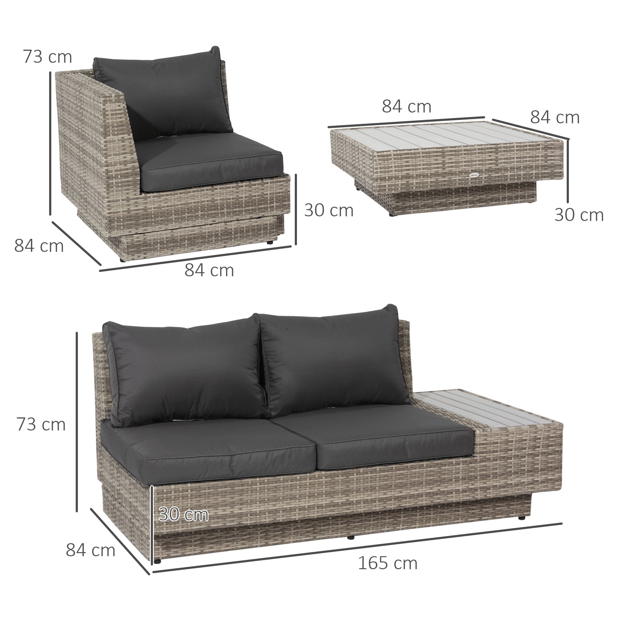 5-Seater Rattan Garden Furniture Outdoor Sectional Corner Sofa and Coffee Table Set Conservatory Wicker Weave w/ Armrest Cushions, Light Grey