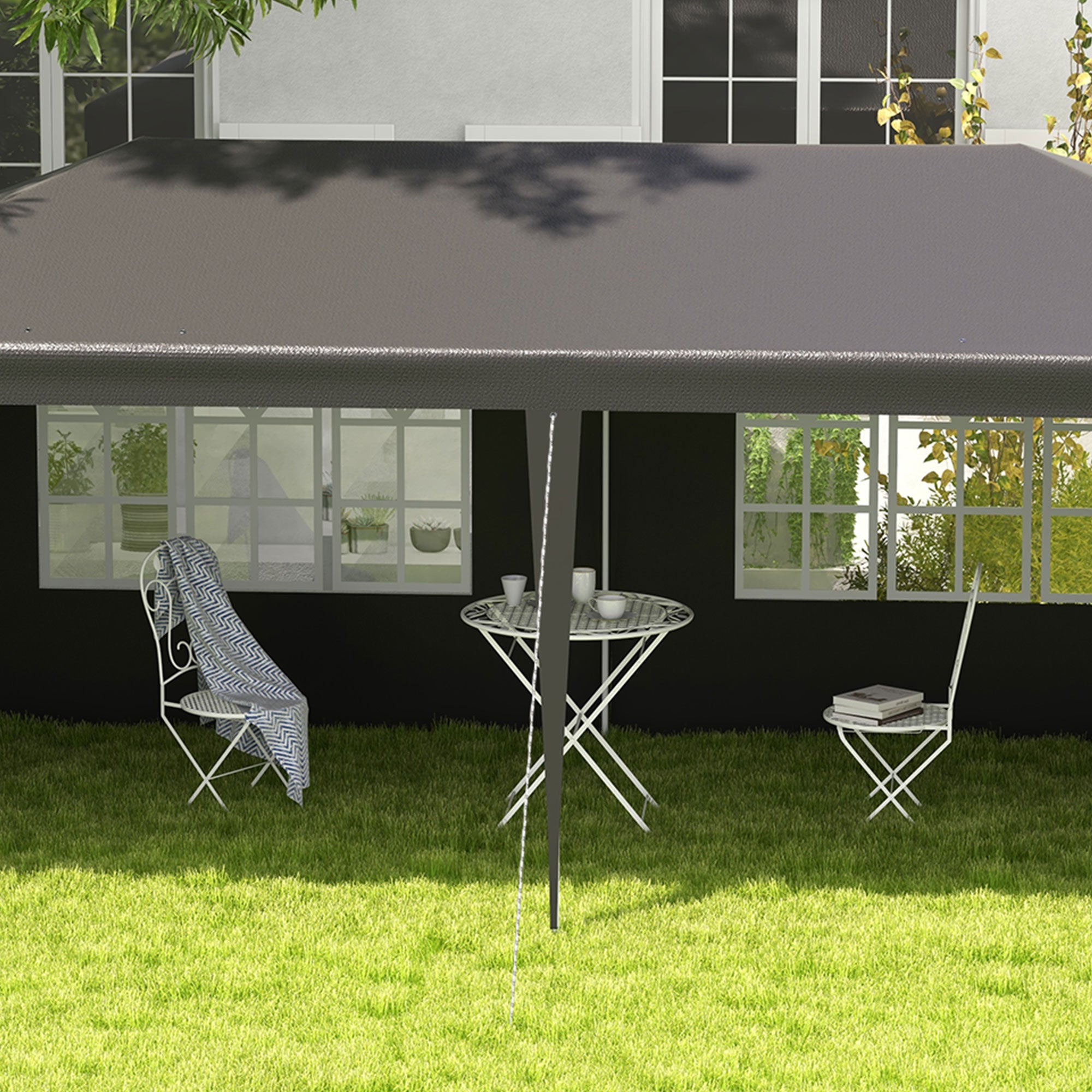 6 by 3 Metre Outdoor Party Tent Gazebo with Windows and Panels - Dark Grey