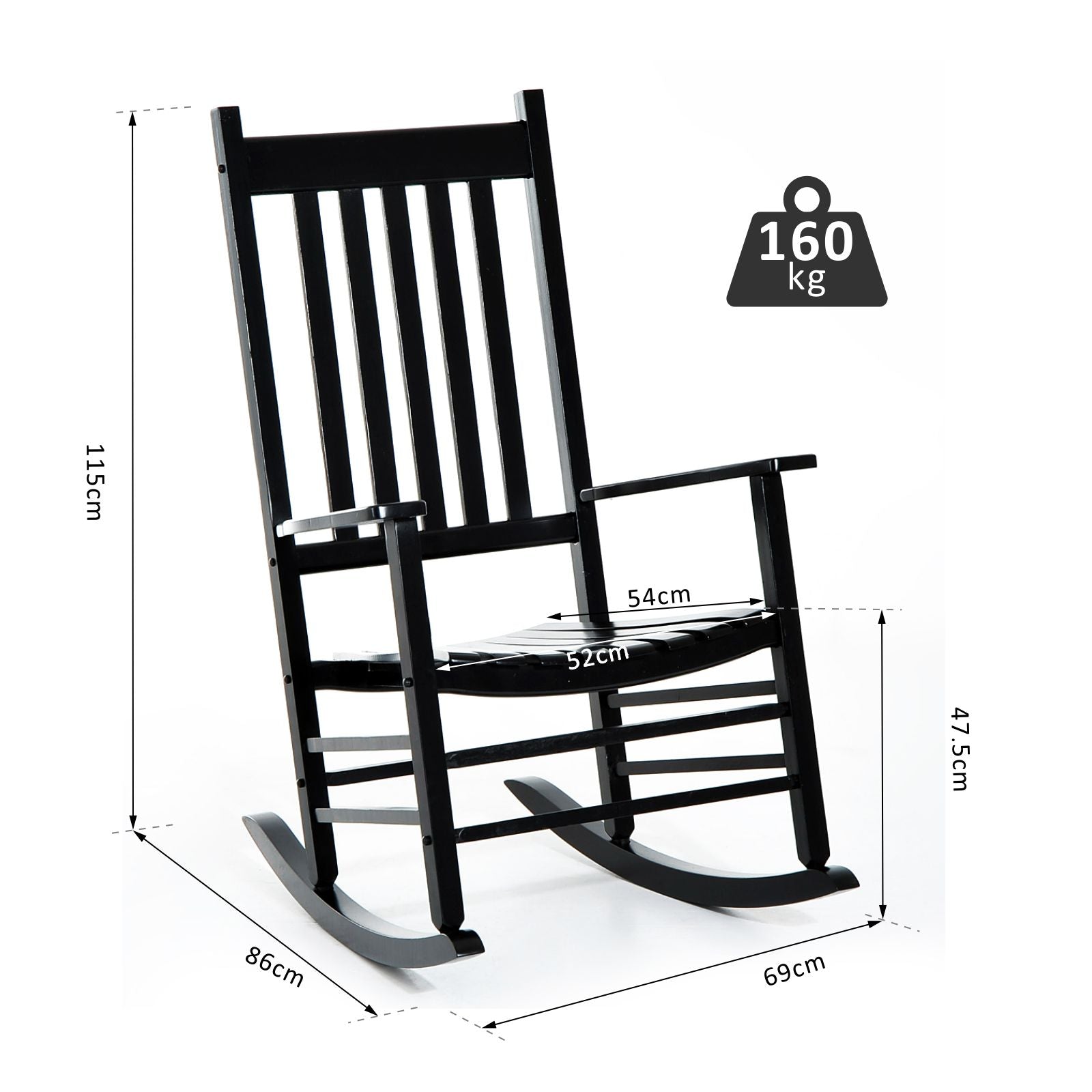 Rocking Chair Armchair Wooden Patio Rocker Balcony Deck Outdoor Porch Garden Seat Black