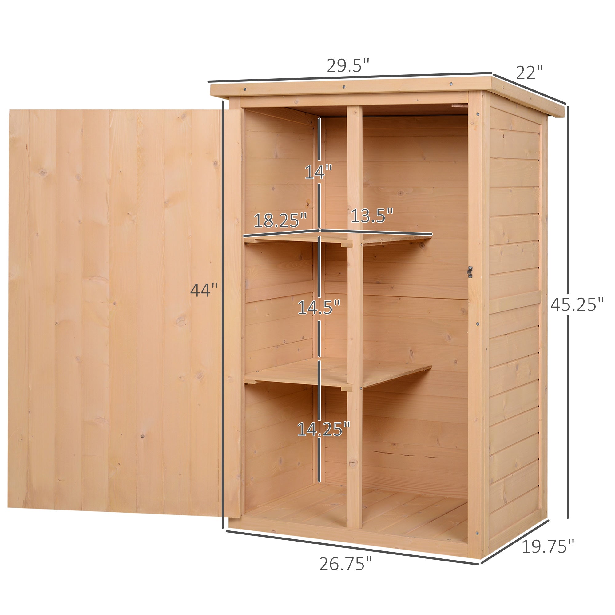 Wooden Garden Storage Shed Fir Wood Tool Cabinet Organiser with Shelves 75L x 56W x115Hcm