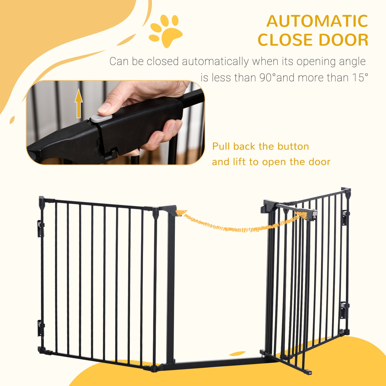 Pet Gate 3-Panel Playpen Metal Safety Fence Stair Gate For Dogs Barrier Room Divider with Walk Through Door Automatically Close Lock