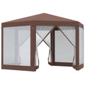 Hexagonal Garden Gazebo with Mosquito Netting and Zipped Doors - Brown