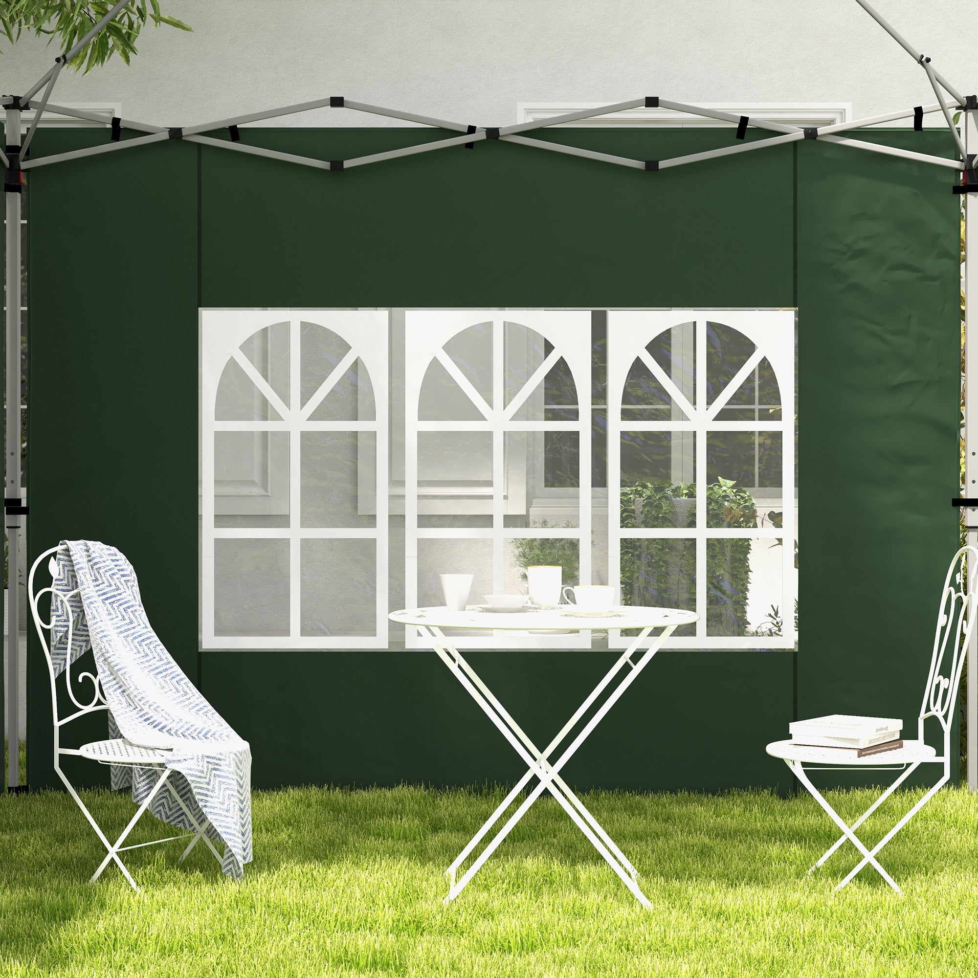 2 Pack Gazebo Side Panels with Window for 3x3 or 3x4m Canopy - Green