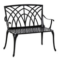 2 Seater Cast Aluminium Garden Bench with Decorative Backrest - Black