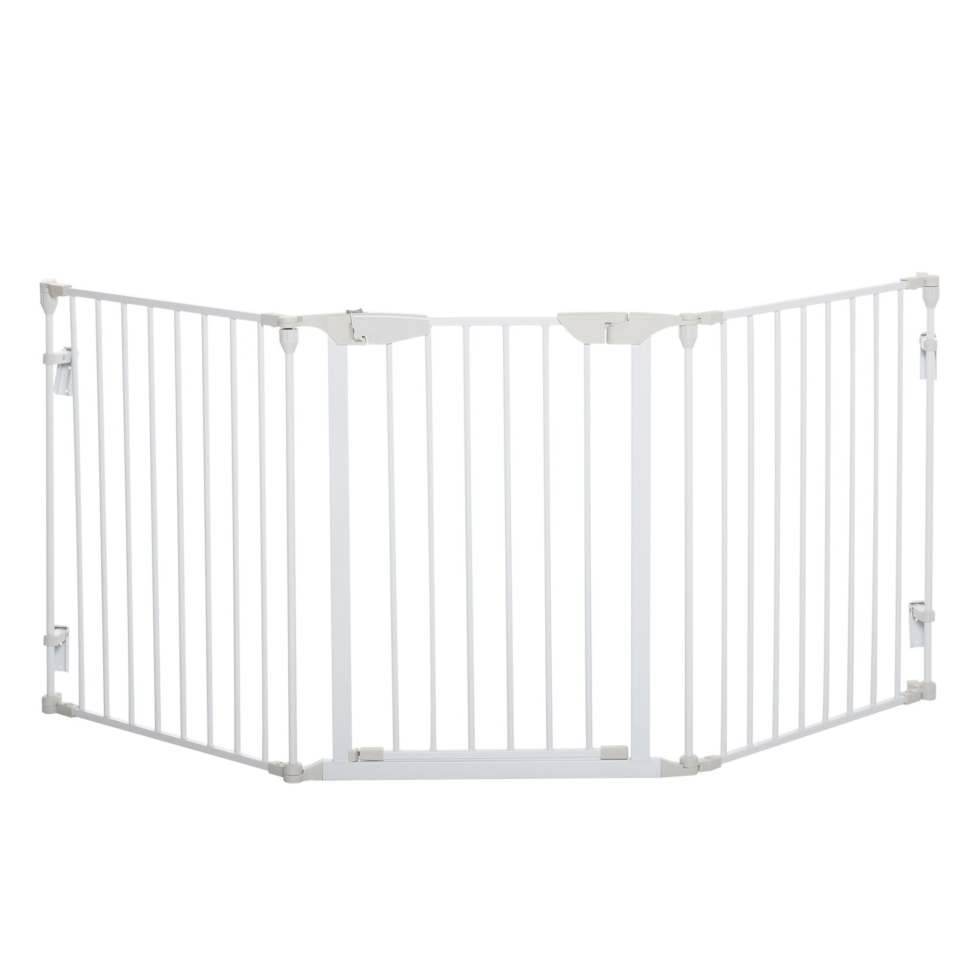 Pet Safety Gate 3-Panel Playpen Fireplace Christmas Tree Metal Fence Stair Barrier Room Divider w/Walk Through Door, White