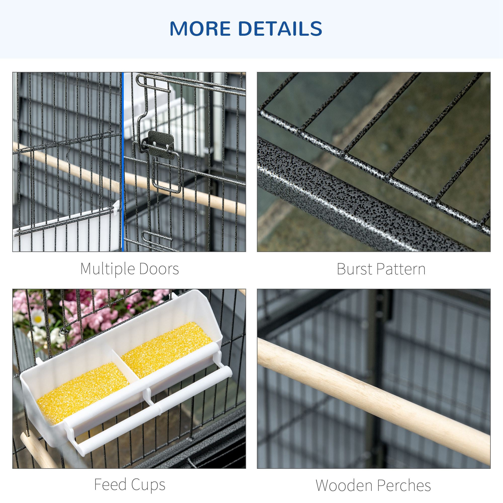 Large Bird Cage for Budgie Finch Canaries Parakeet with Rolling Stand, Tray & Storage Shelf - Dark Grey