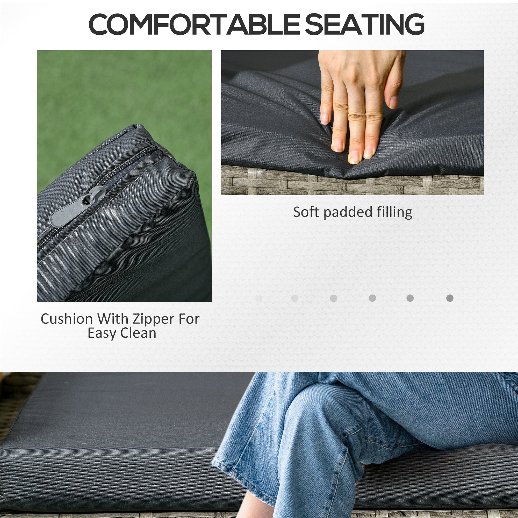 2 Piece Rattan Loveseat Set with Glass Table and Cushions - Mixed Grey