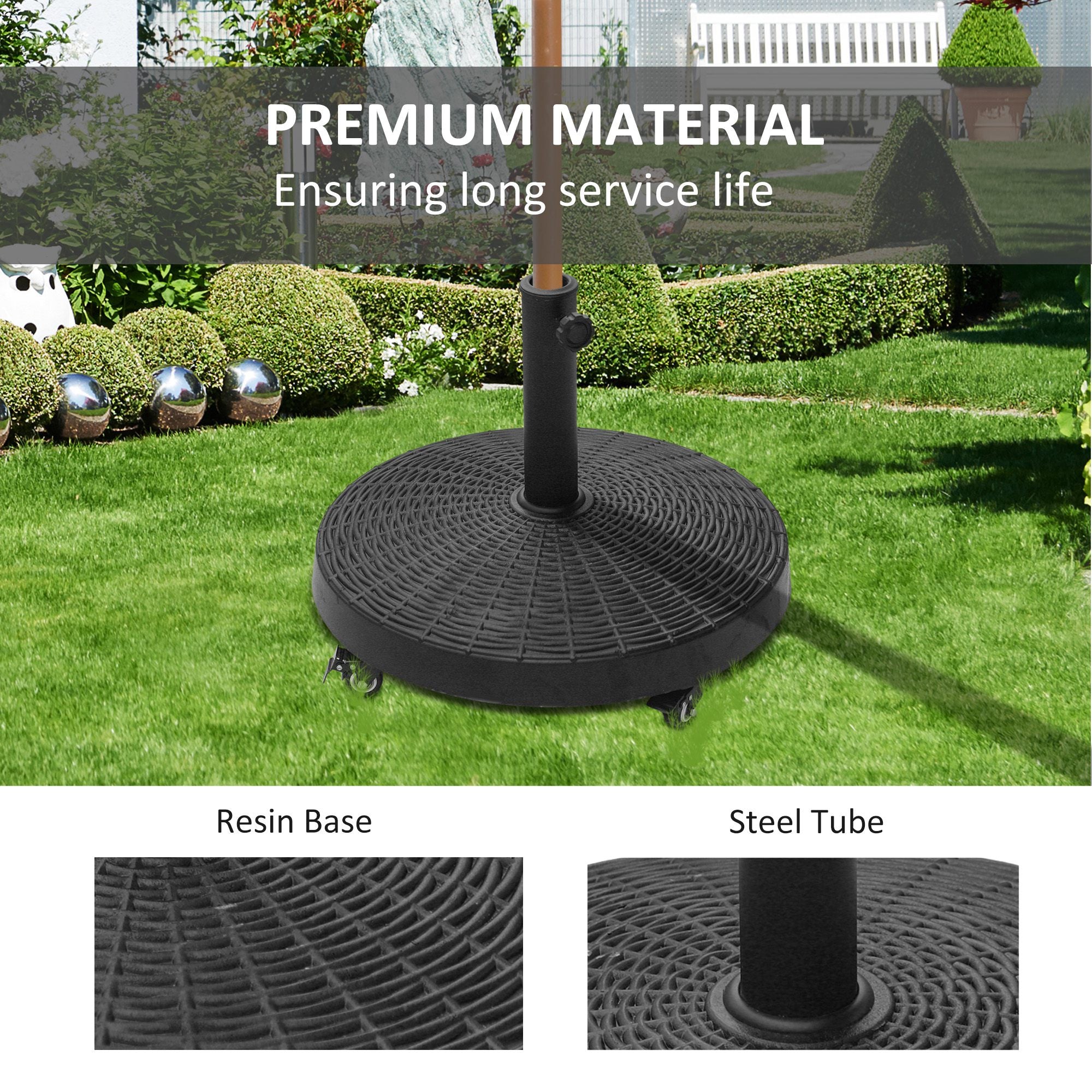 22.7kg Resin Patio Parasol Base Umbrella Stand Weight Deck Garden Sunshade Holder Round w/ Wheels Brakes Outdoor