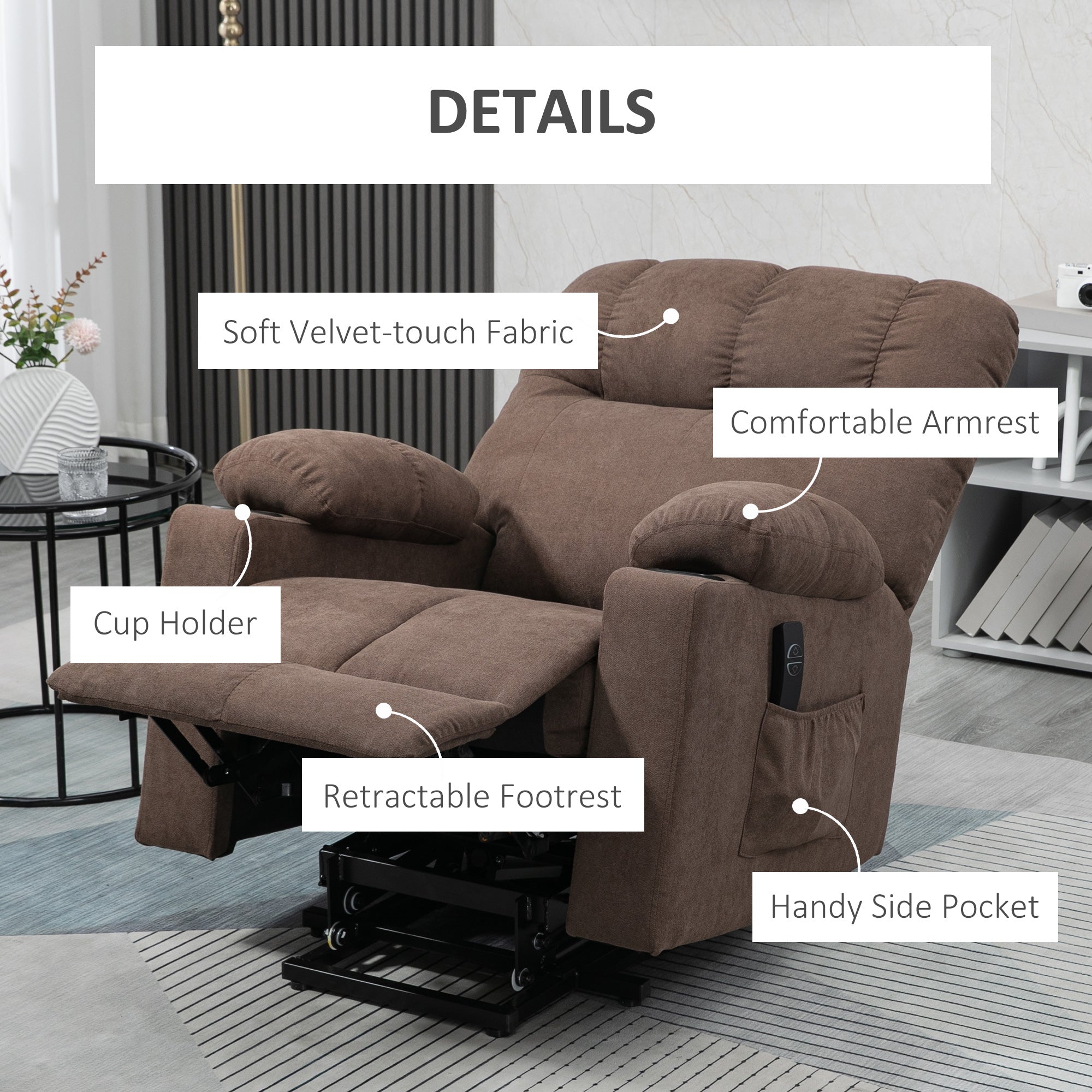 Electric Riser and Recliner Chair for Elderly, Power Lift Recliner Chair with Remote Control, Dark Brown