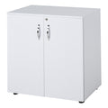2-Tier Locking Office Storage Cabinet with Melamine Coating, Aluminium Handles & Keys - White