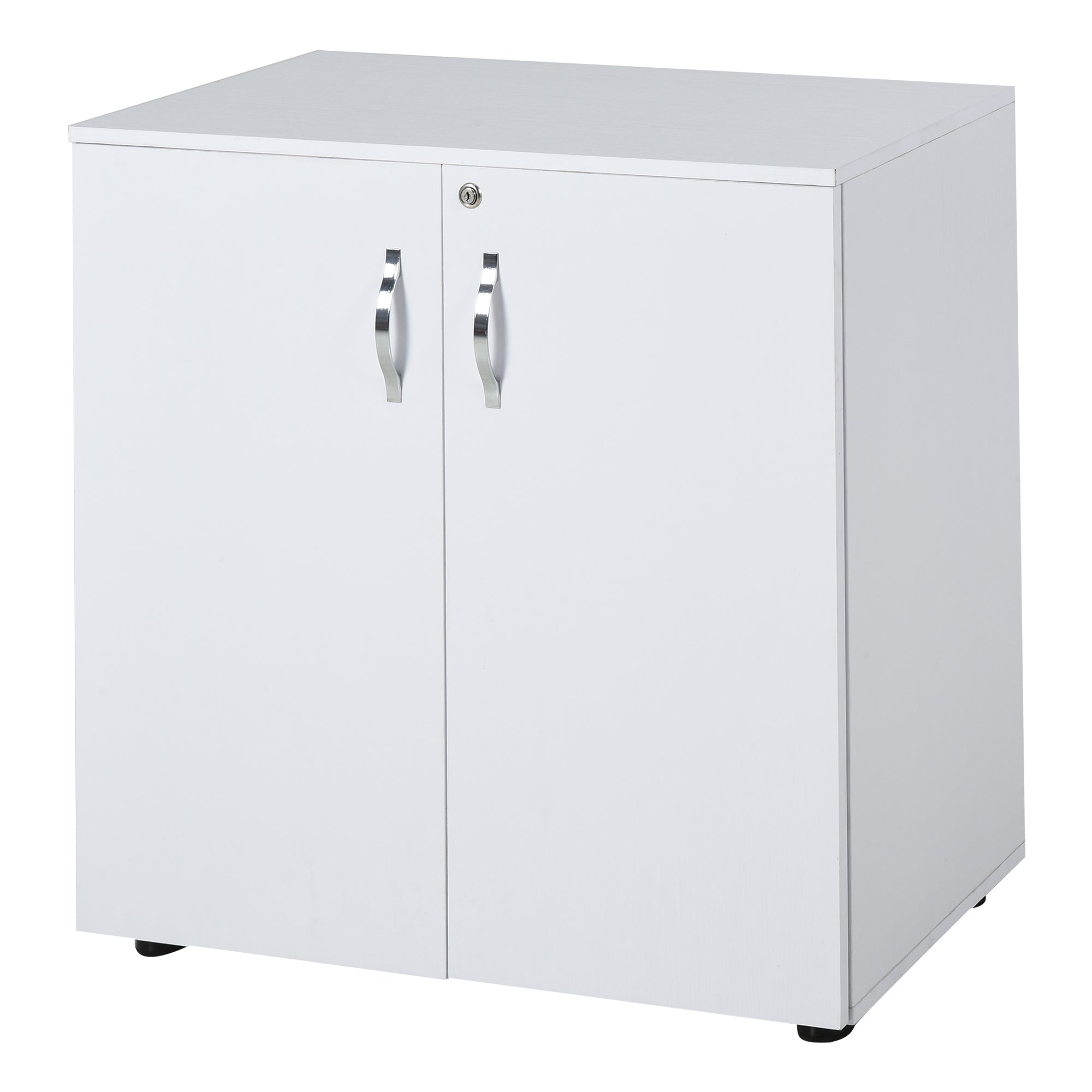 2-Tier Locking Office Storage Cabinet File Organisation w/ Feet Melamine Coating Aluminium Handles 2 Keys Stylish White