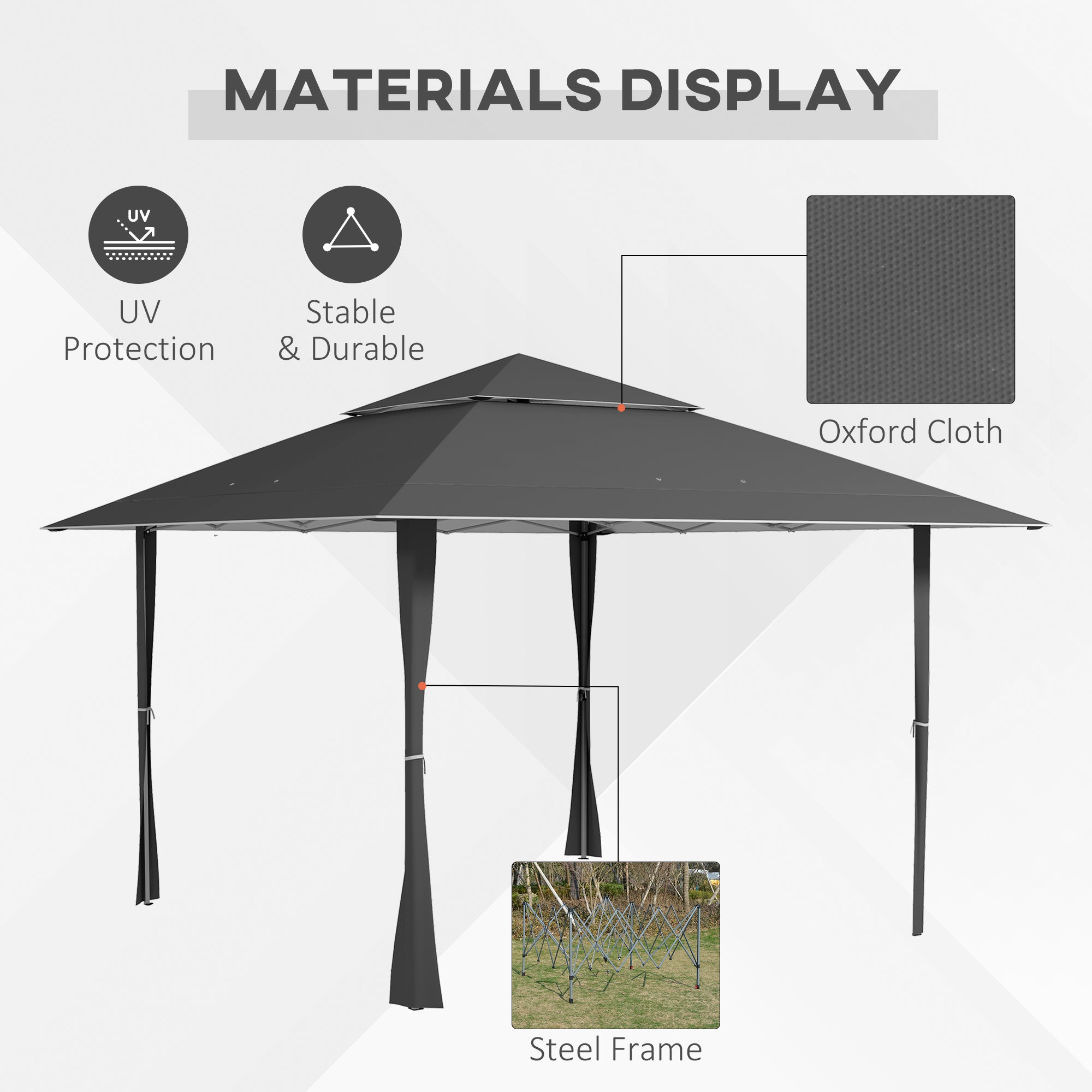 4 x 4m Pop-up Gazebo Double Roof Canopy Tent with UV Proof, Roller Bag & Adjustable Legs Outdoor Party, Steel Frame, Dark Grey