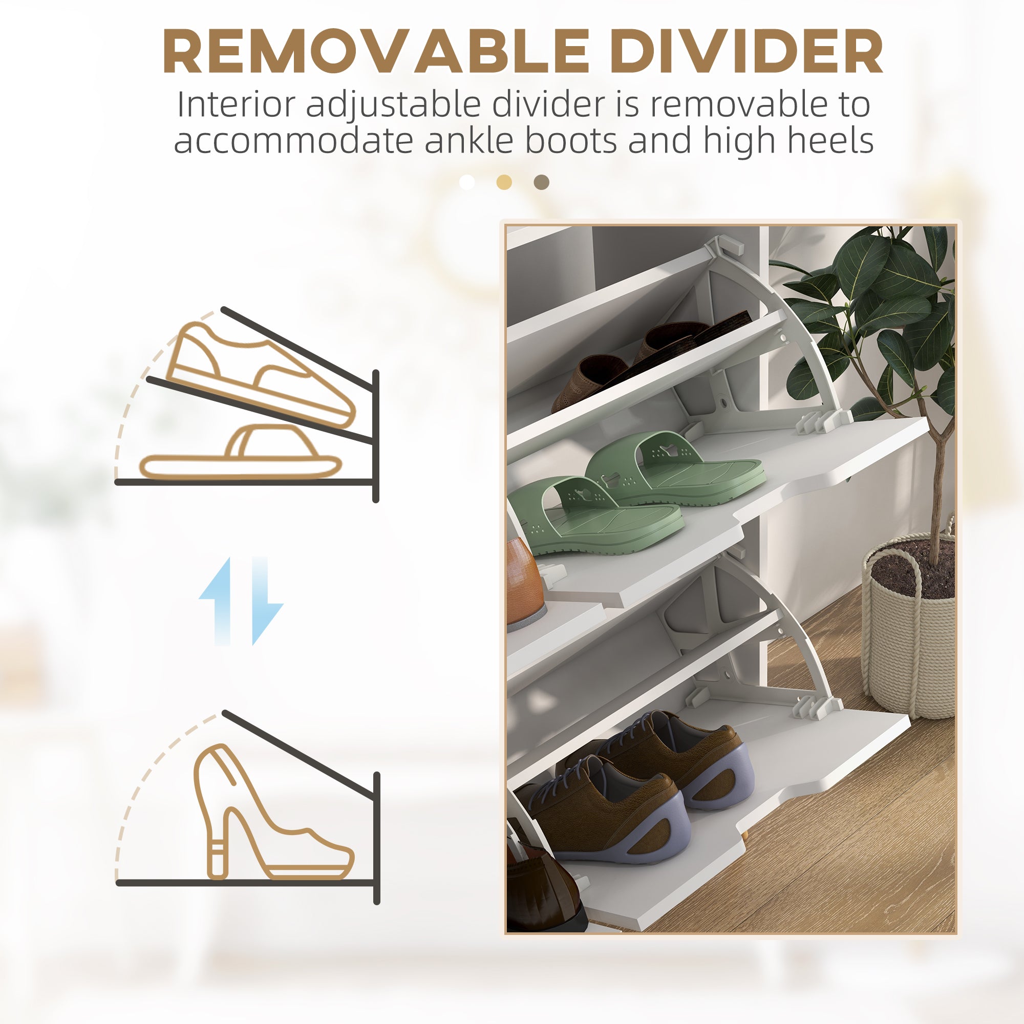 Shoe Storage Cabinet with 4 Flip Drawers for 16 Pairs of Shoes - White