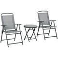 3-Piece Foldable Garden Bistro Table and Chairs Set with Glass Top - Light Grey