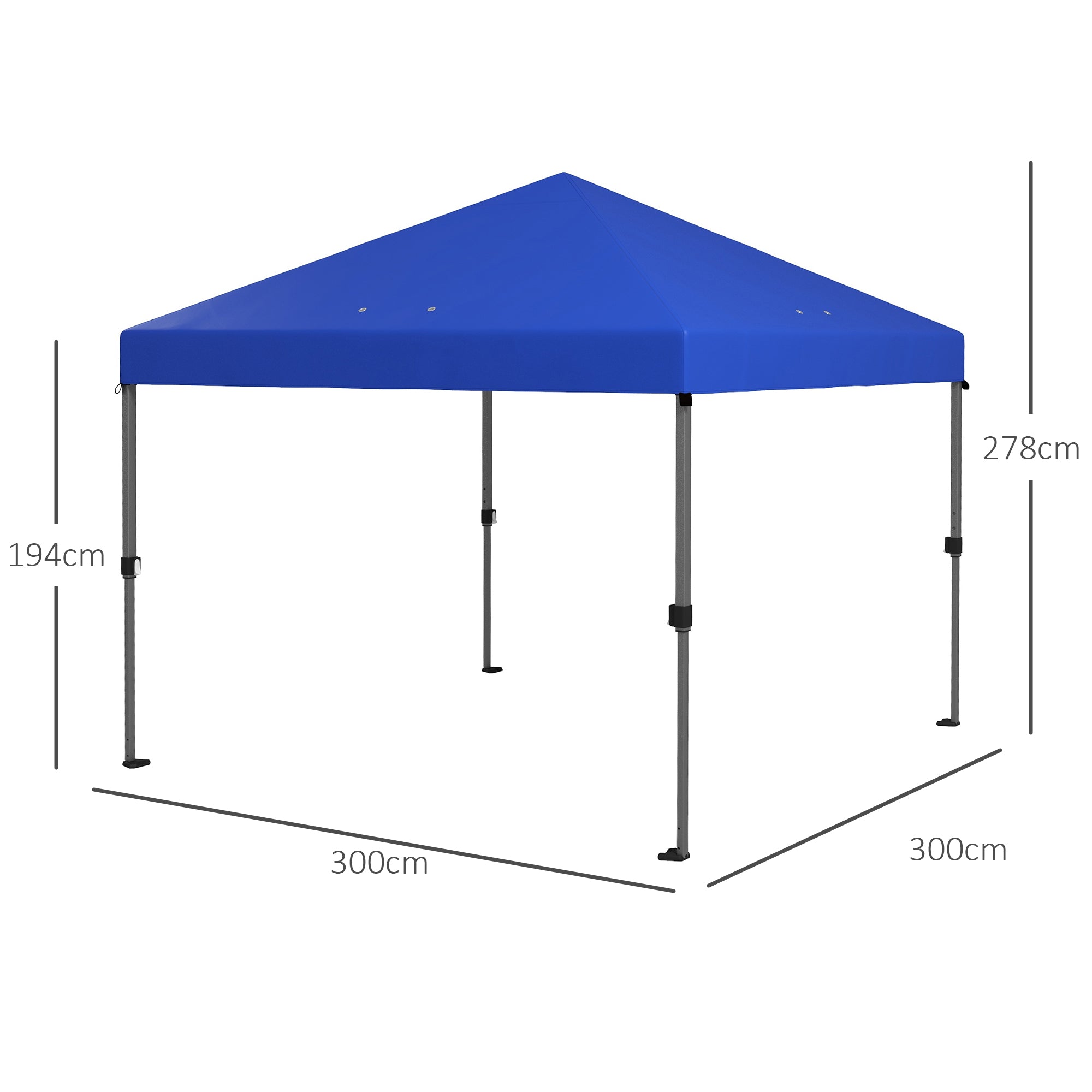 3 x 3(m) Pop Up Gazebo, 1 Person Easy up Marquee Party Tent with 1-Button Push, Adjustable Straight Legs, Stakes, Ropes,