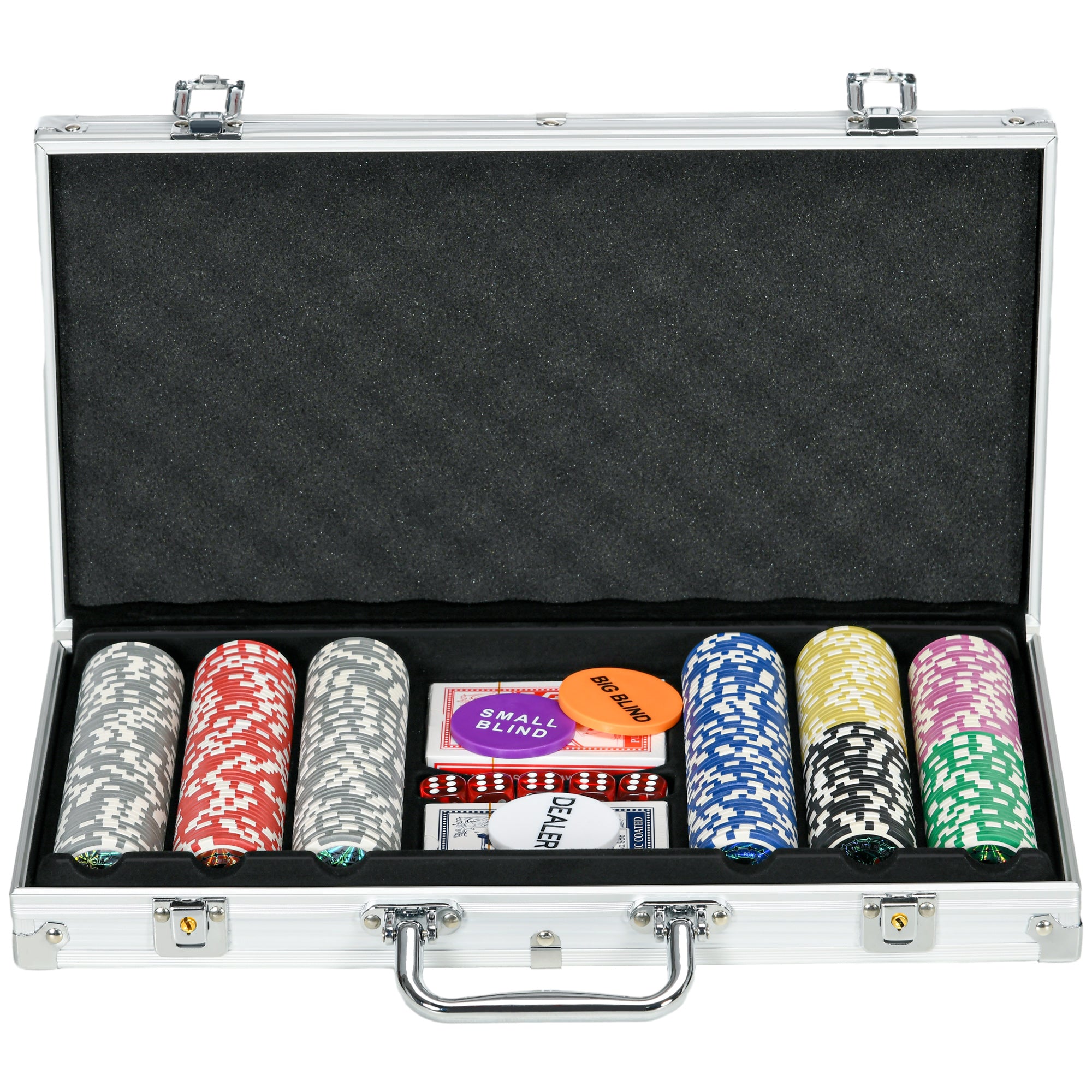 300PCS Poker Chips Set Poker Set with Mat and Chips, 2 Card Decks, Dealer, 5 Dices