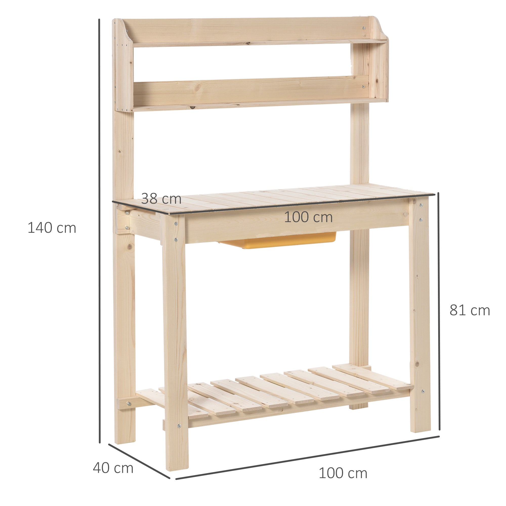 Garden Potting Bench w/ Sliding Tabletop, Wooden Workstation w/ Dry Sink, Outdoor Workbench Potting Table w/ Storage Shelf & Hooks, Natural