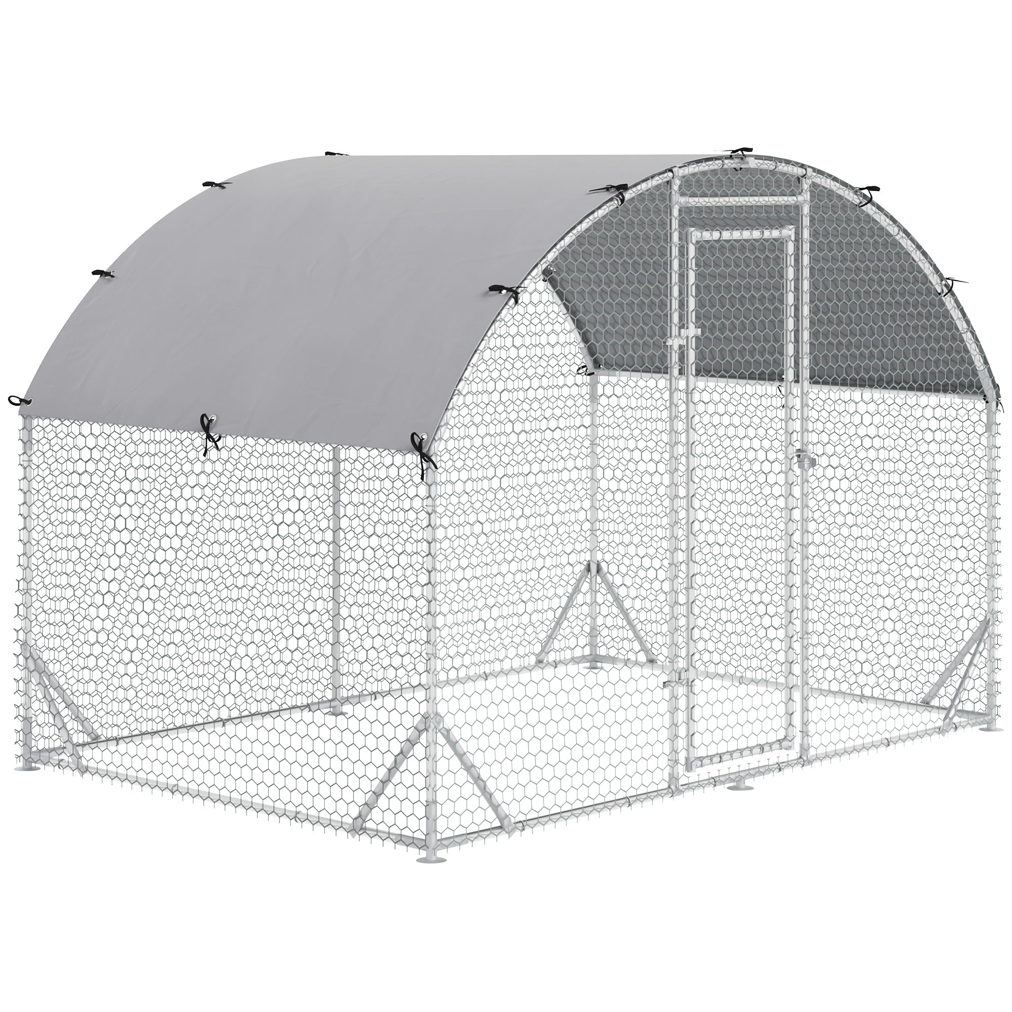 Chicken Run Coop, Galvanized Walk In Chicken House, Hen Poultry House Cage, Rabbit Hutch Playpen w/ Water-Resist Cover Outdoor, 2.8 x 1.9 x 2m