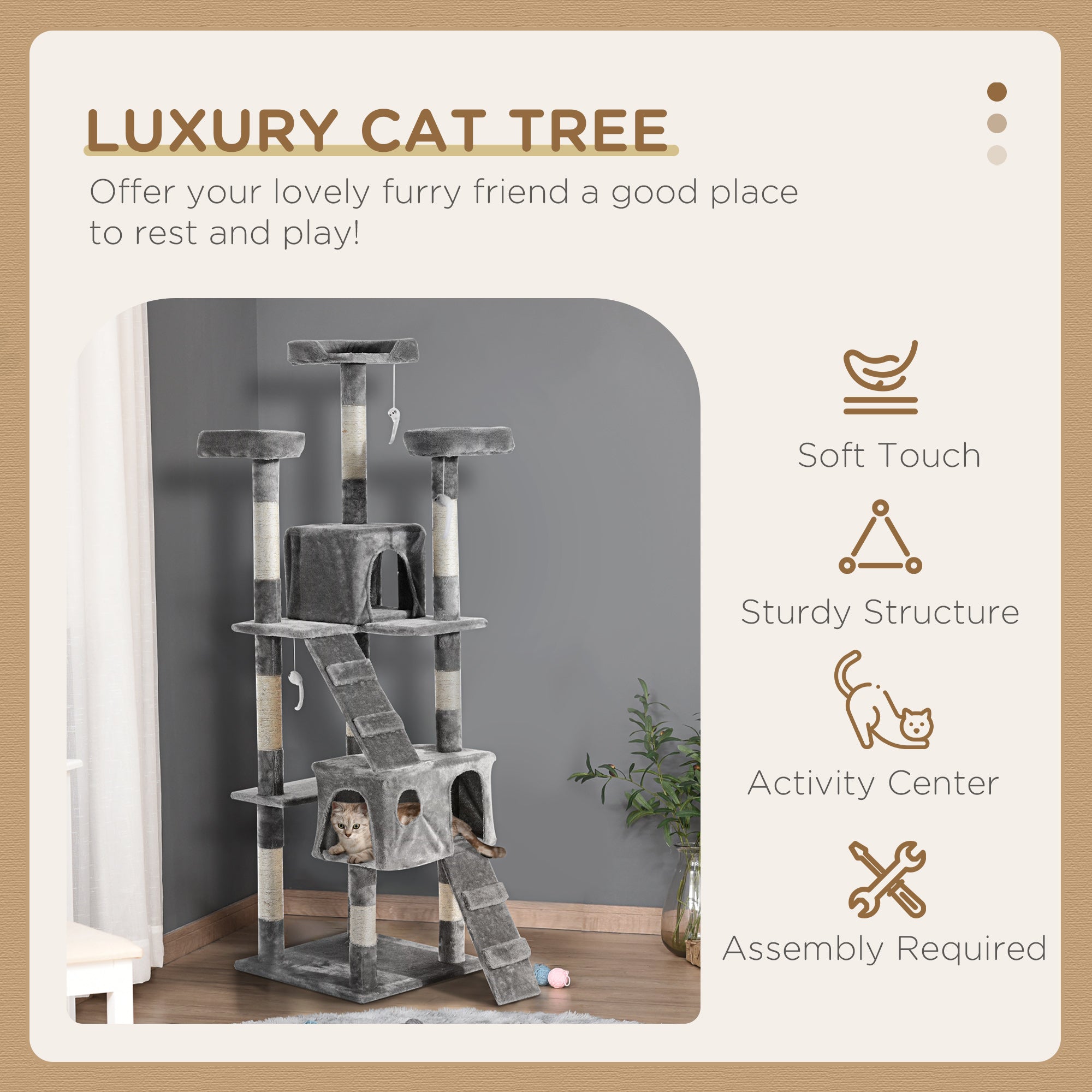 Cat Tree for Indoor Cats Kitten Kitty Scratching Scratcher Post Climbing Tower Activity Centre House Grey