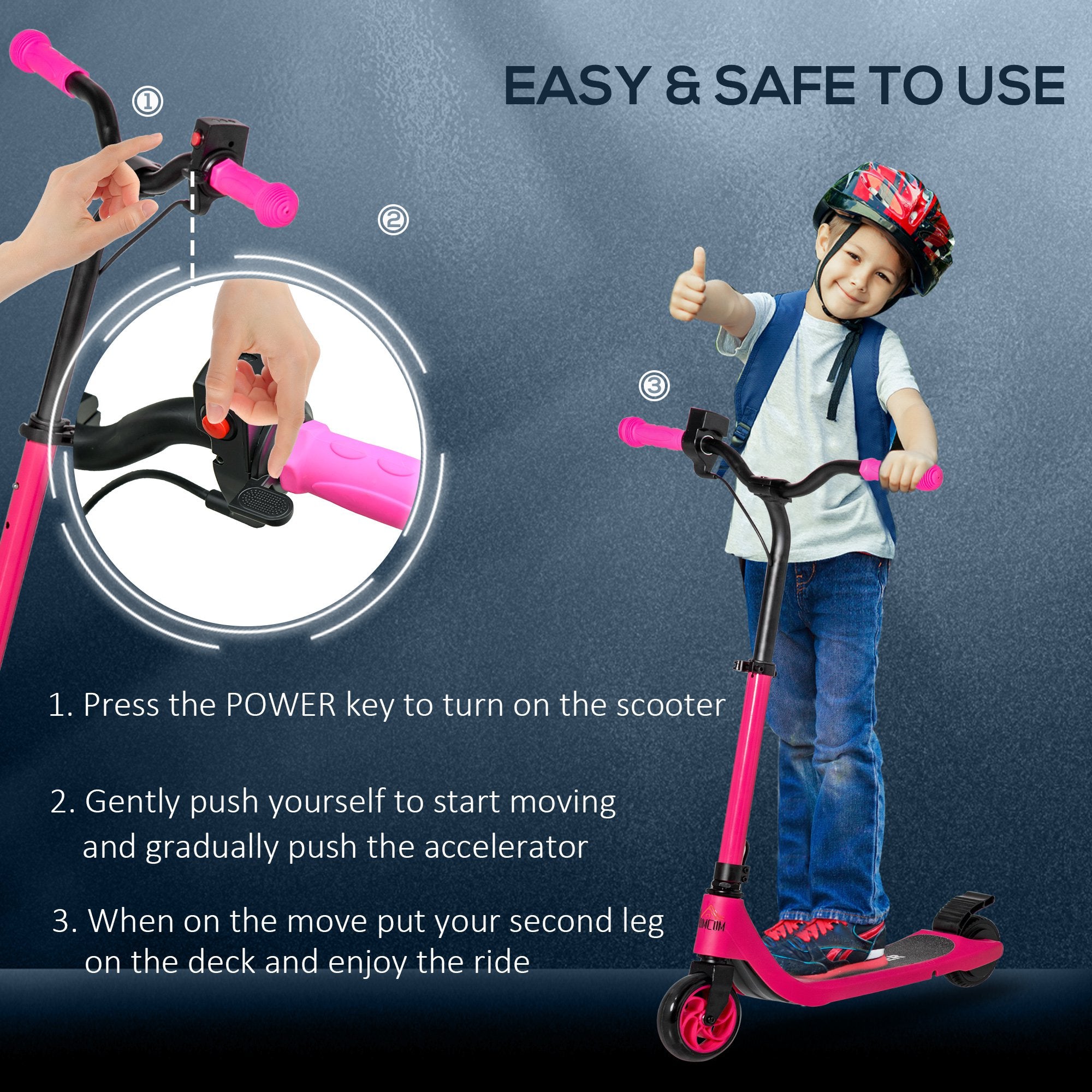 Electric Scooter, 120W Motor E-Scooter w/ Battery Level Display, 2 Adjustable Heights, and Rear Brake, Suitable for 6+ Years Old, Pink