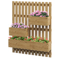 3 Piece Wall-Mounted Wooden Garden Planters with Trellis - Carbonised