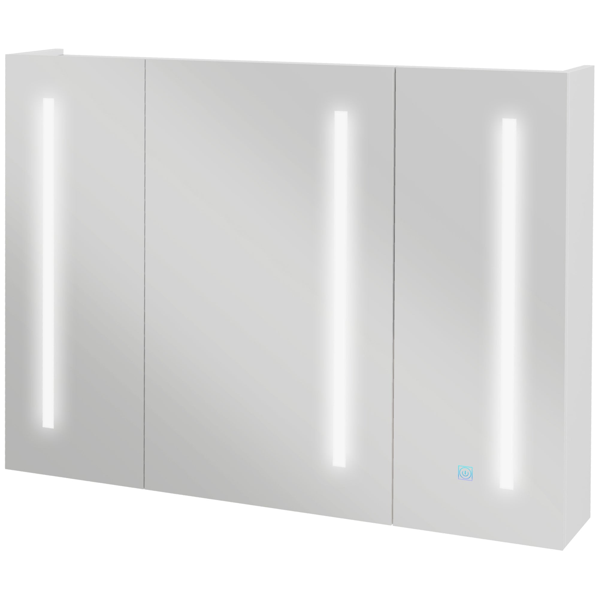 Bathroom Wall Wardrobe with Light, Bathroom Storage Cupboard with USB Charge, Adjustable Shelf, 90L x 15H x 70Dcm, White