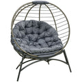 Folding Rattan Egg Chair with Cushion and Bottle Holder - Grey and Black