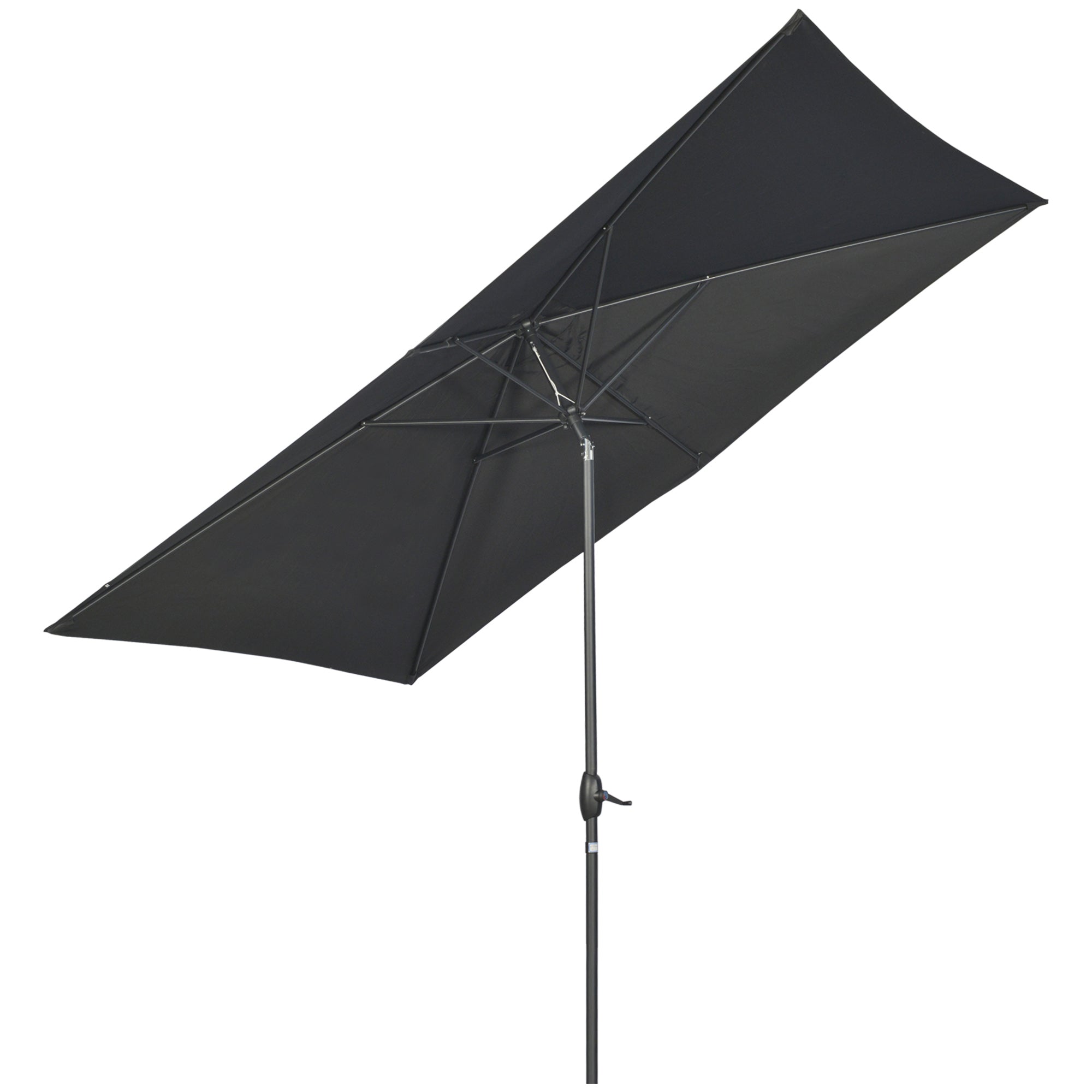 2 x 3(m) Garden Parasols Umbrellas Rectangular Patio Market Umbrella Outdoor Sun Shade w/ Crank & Push Button Tilt, Aluminium Pole, Black