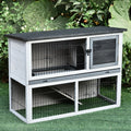 Small Animal Two-Level Fir Wood Hutch with Slide-Out Tray - Grey