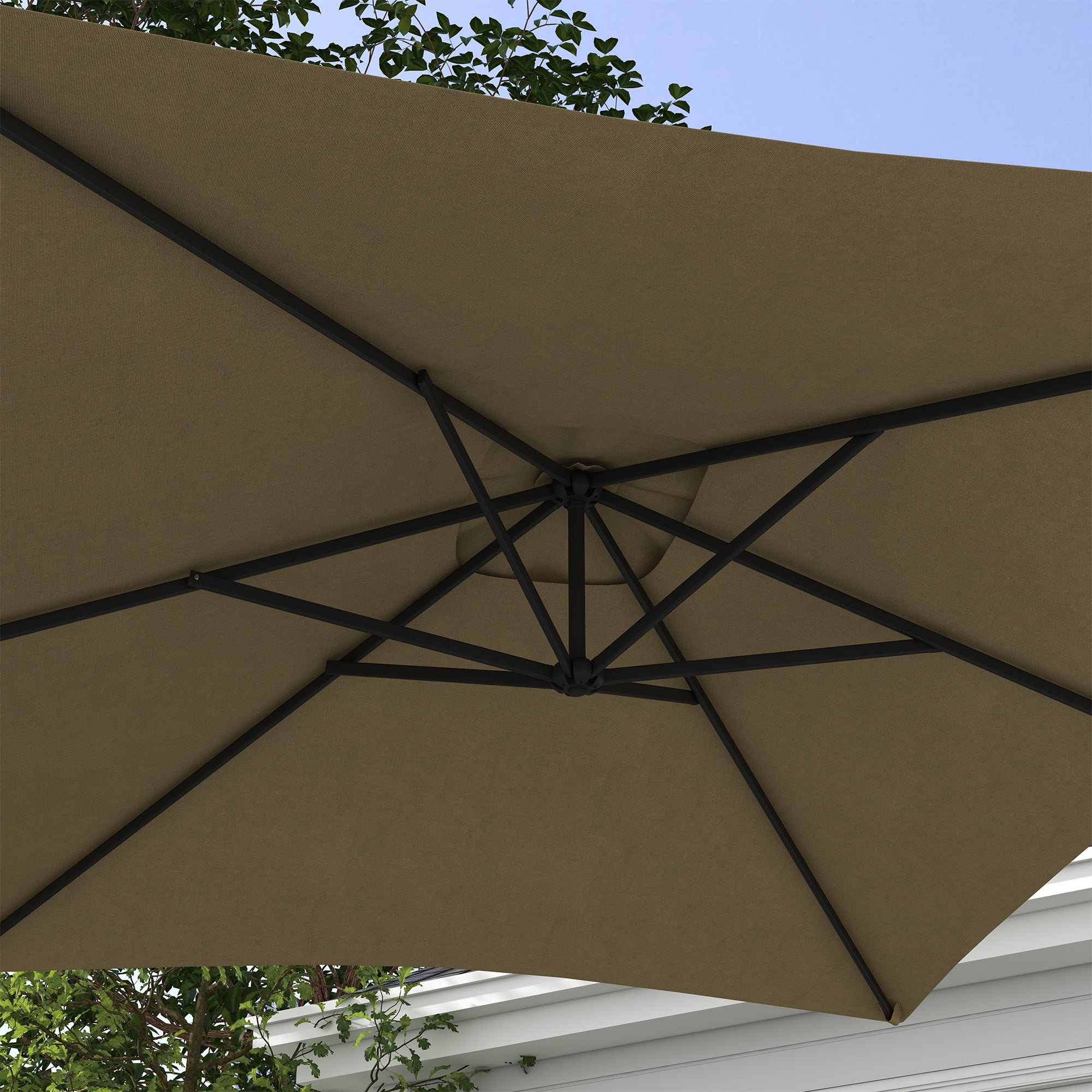 3x2m Cantilever Parasol with Cross Base, Banana Parasol with Crank Handle and 6 Ribs, Rectangular Hanging Patio Umbrella