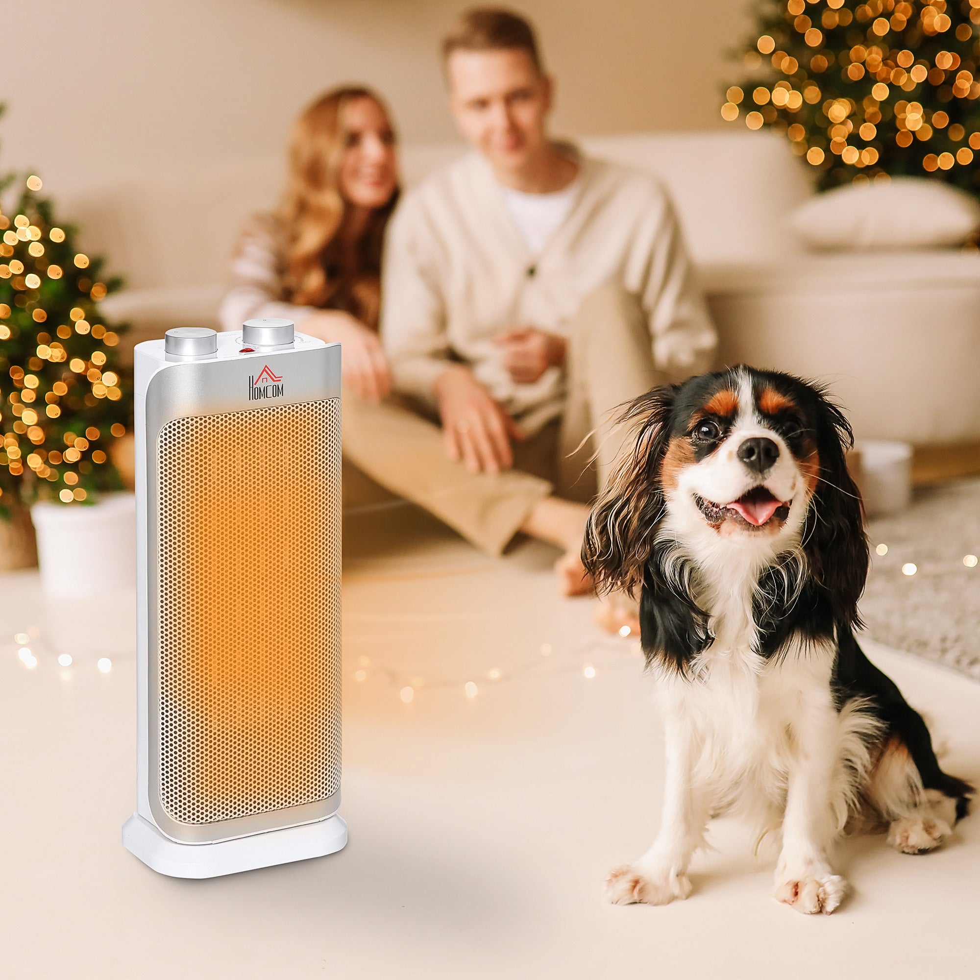 Electric Space Heater Freestanding Oscillating Ceramic Heater with 3 Adjustable Modes, Tip-Over and Overheat Protection, 1000W/2000W, White