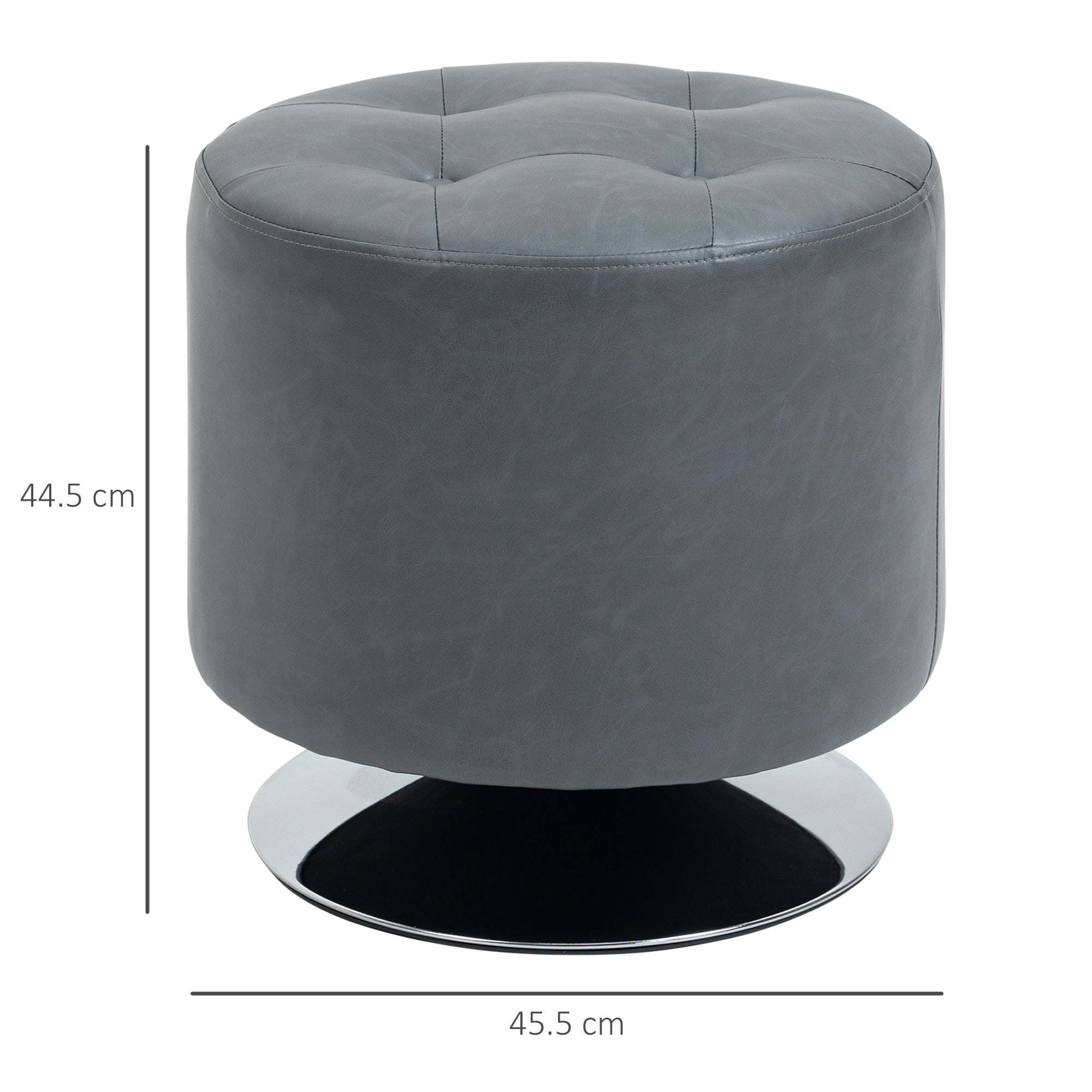 360° Swivel Foot Stool Round PU Ottoman with Thick Sponge Padding and Solid Steel Base, Grey