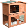 2 Tier Rabbit Hutch with Ramp Slide Out Tray for Guinea Pigs & Ferrets 100.5x55x101 cm - Brown
