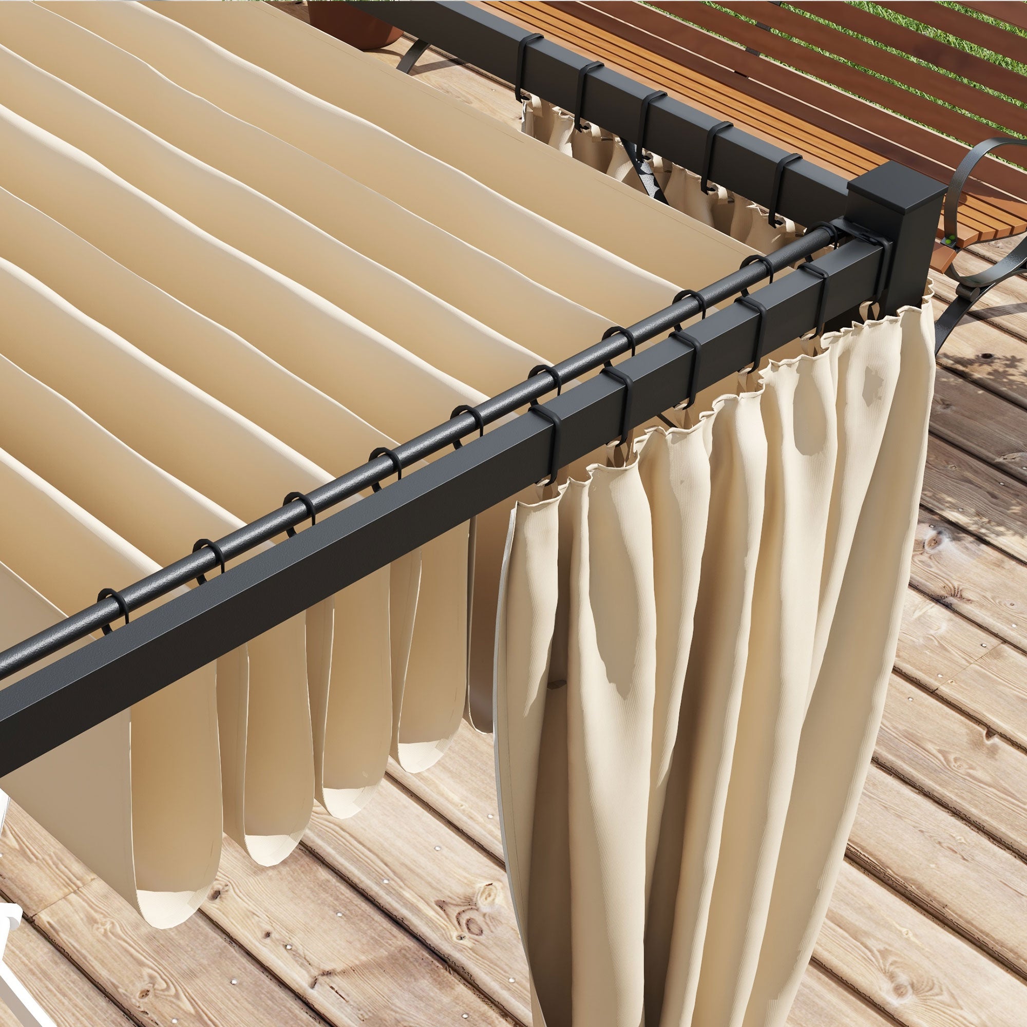 3 x 3 Metre Retractable Pergola with Curtains and Durable Metal Frame - Beige