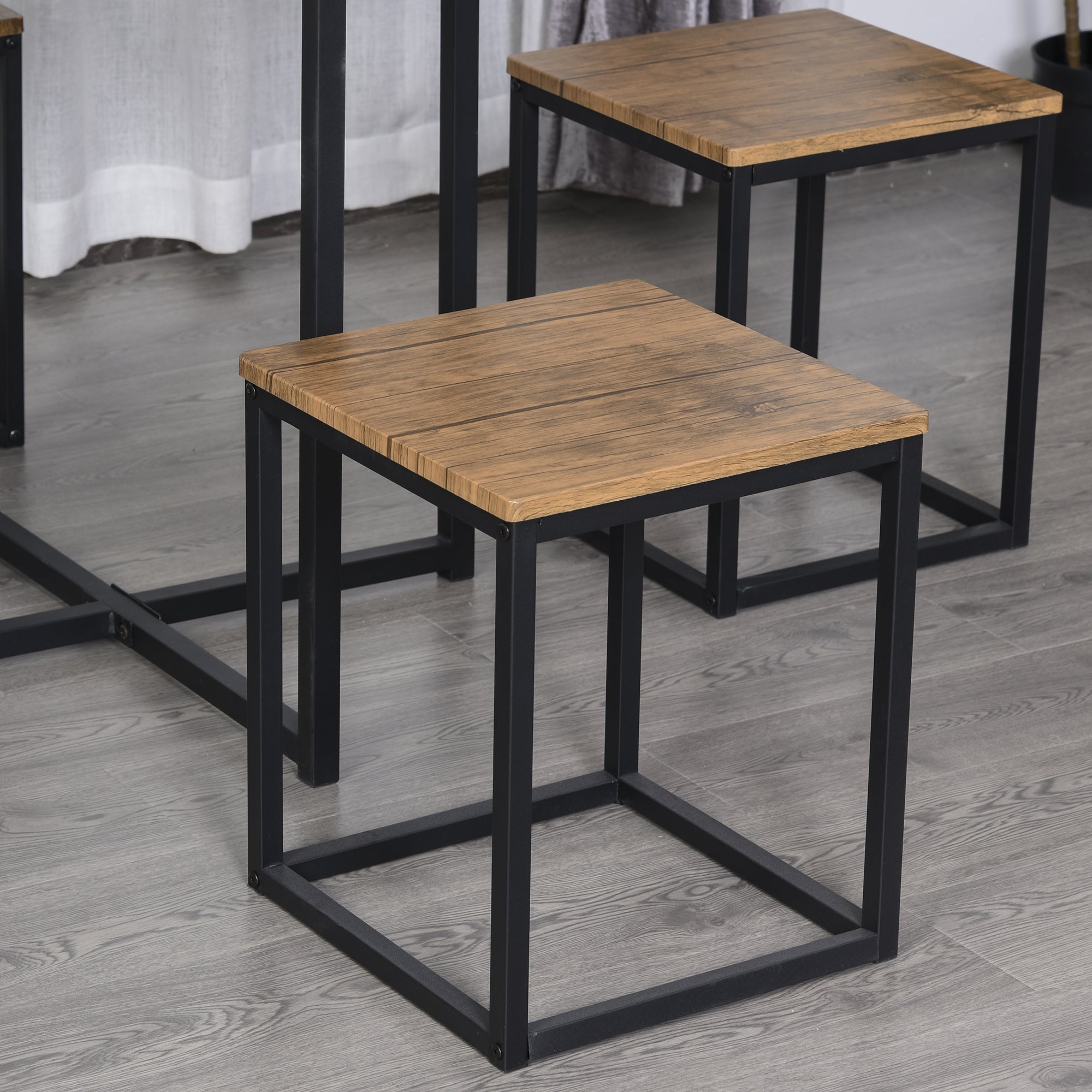 5 PCS Industrial Table & Stool Set w/ Metal Frame Home Dining Stylish Square Compact Seating Chair Beautiful Cool Black Brown