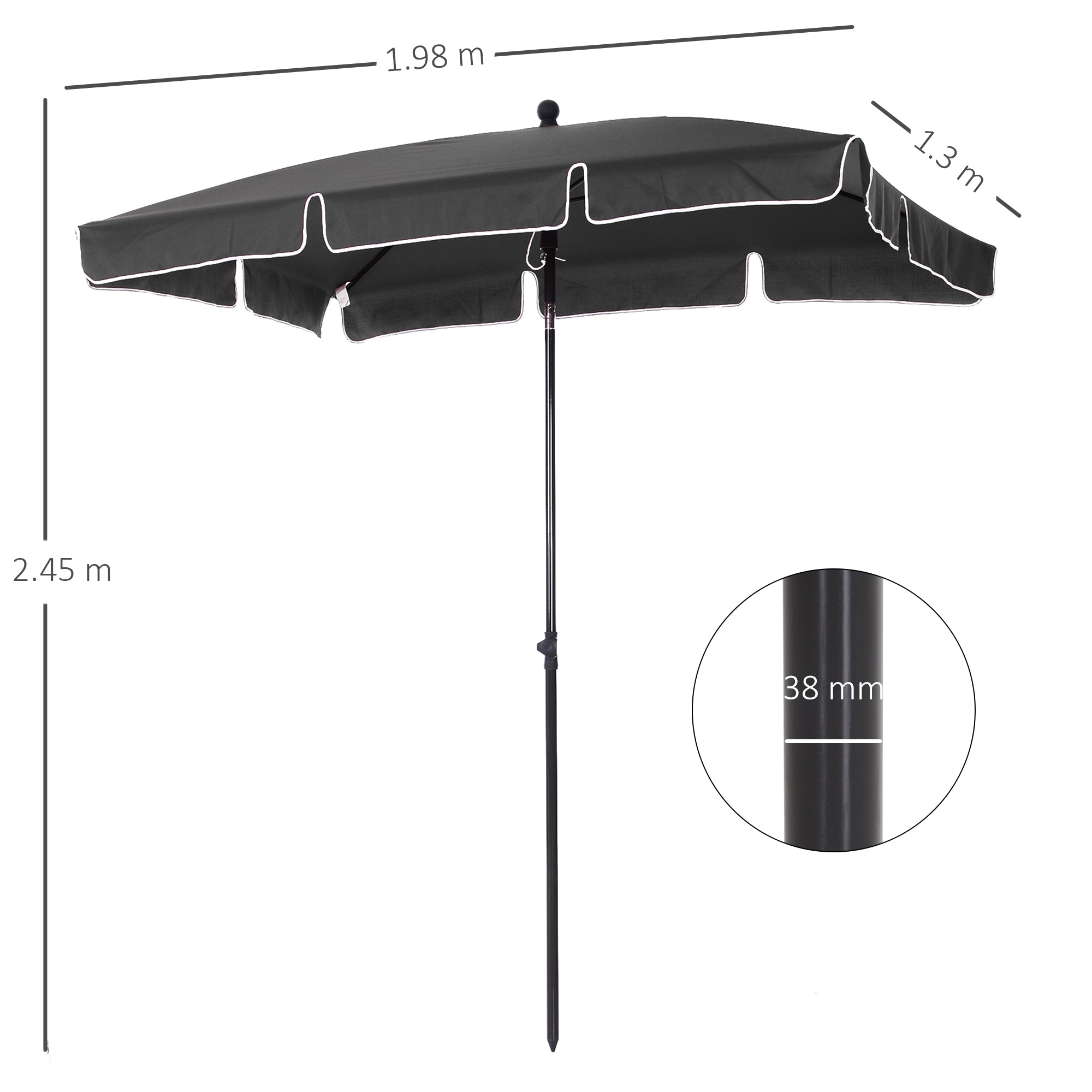 Aluminium Sun Umbrella Parasol Patio Garden Rectangular Tilt 2M x 1.25M