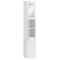 Tall Bathroom Storage Cabinet with Mirror & Adjustable Shelves - White