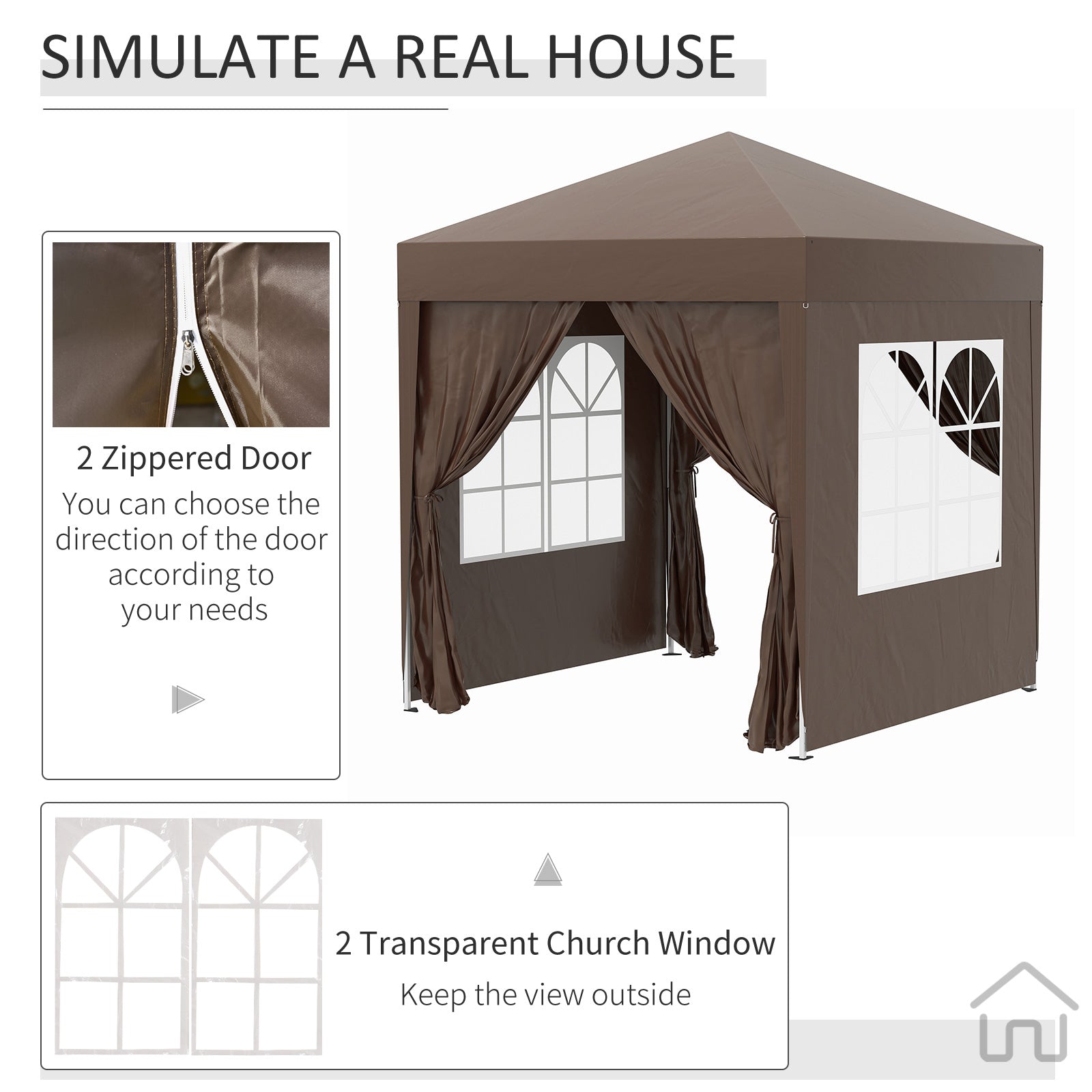 Pop Up Gazebo Canopy, size (2 x 2m)- Coffee