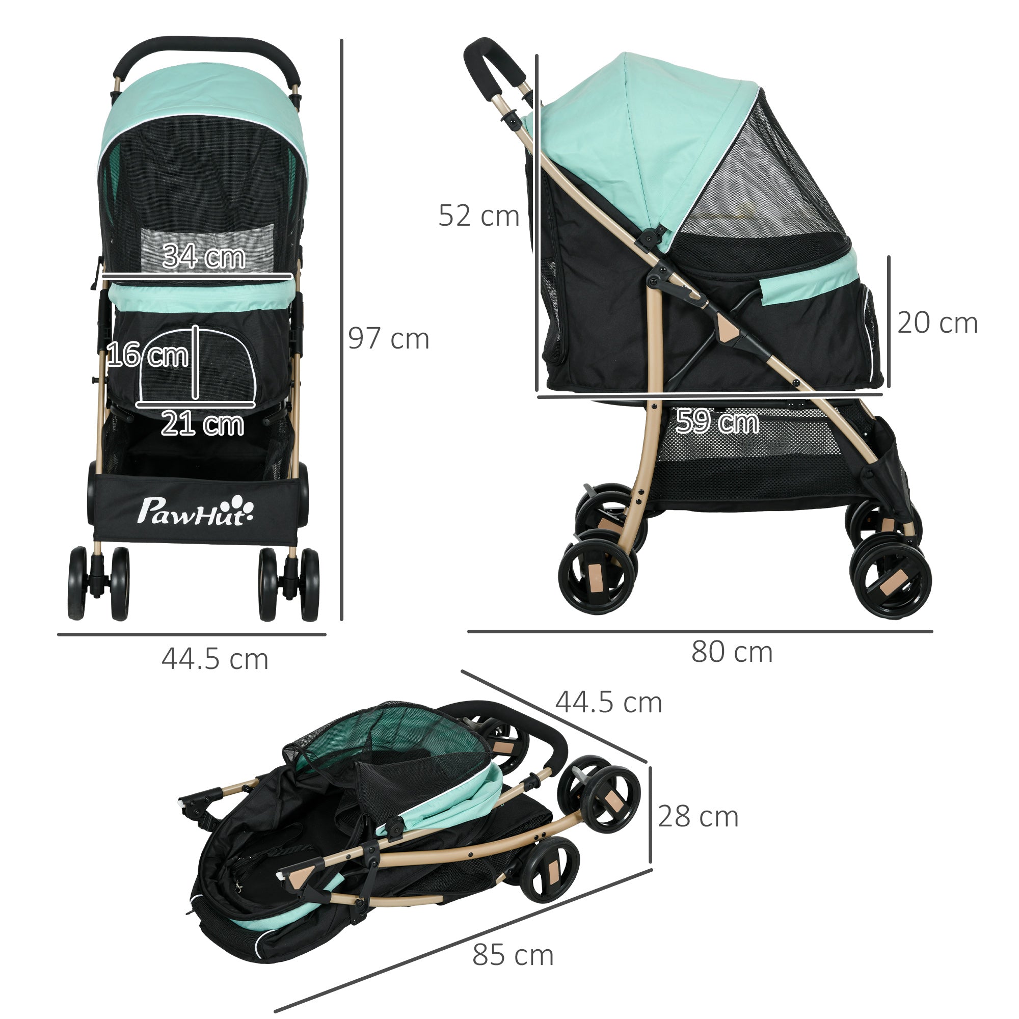 Oxfoad Pet Stroller for Small Minature Dogs with Rain Cover Green