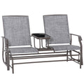 2 Seater Metal Swing Glider with Glass Table - Brown & Grey